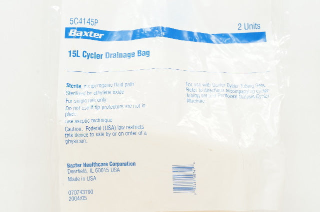 Baxter 5C4145P Cycler Drainage Bag 15L - Pack of 2