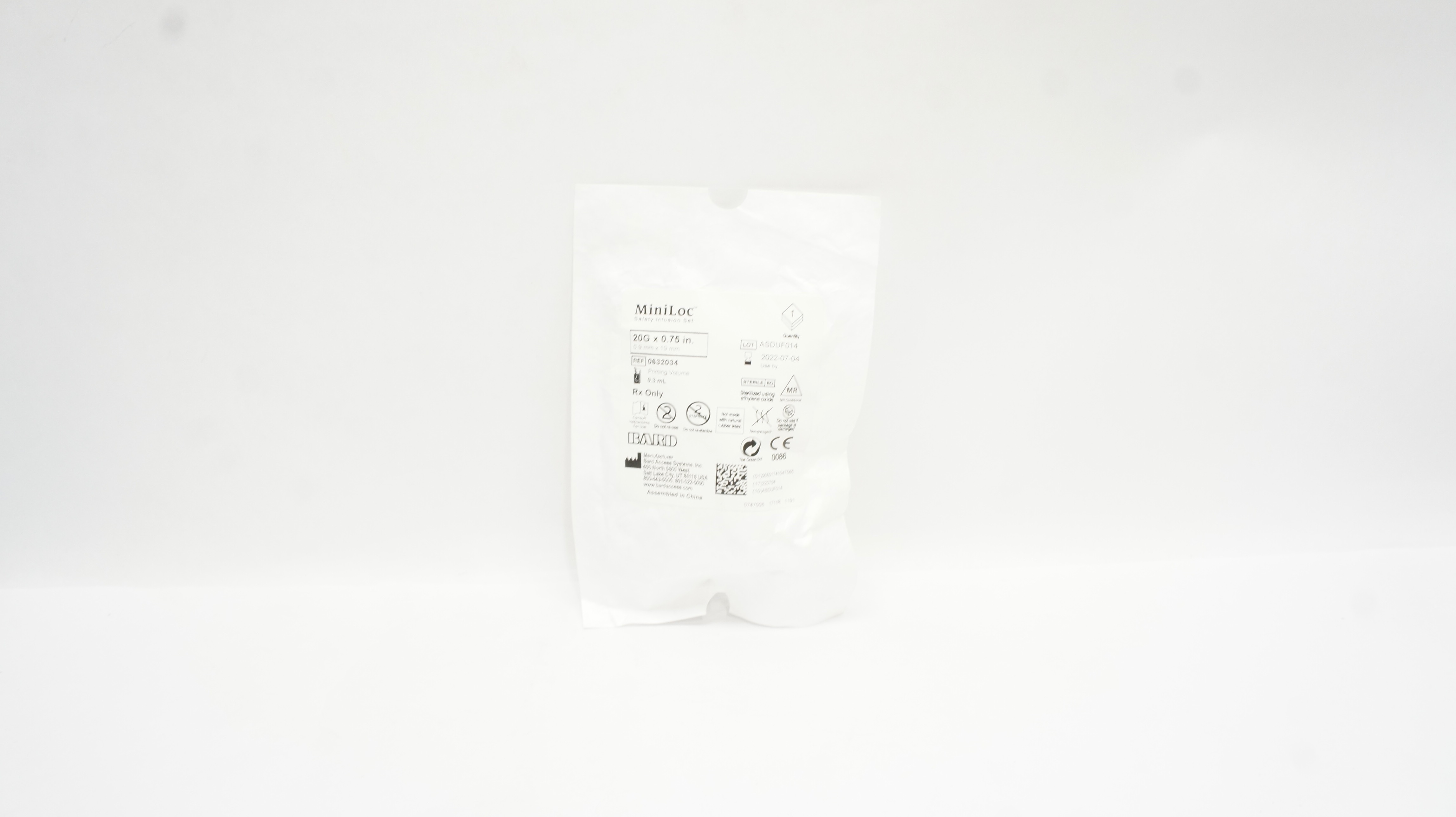 Bard 0632034 MiniLoc Safety Infusion Set 20G x 0.75 inch, Priming Vol. 0.3ml (x)