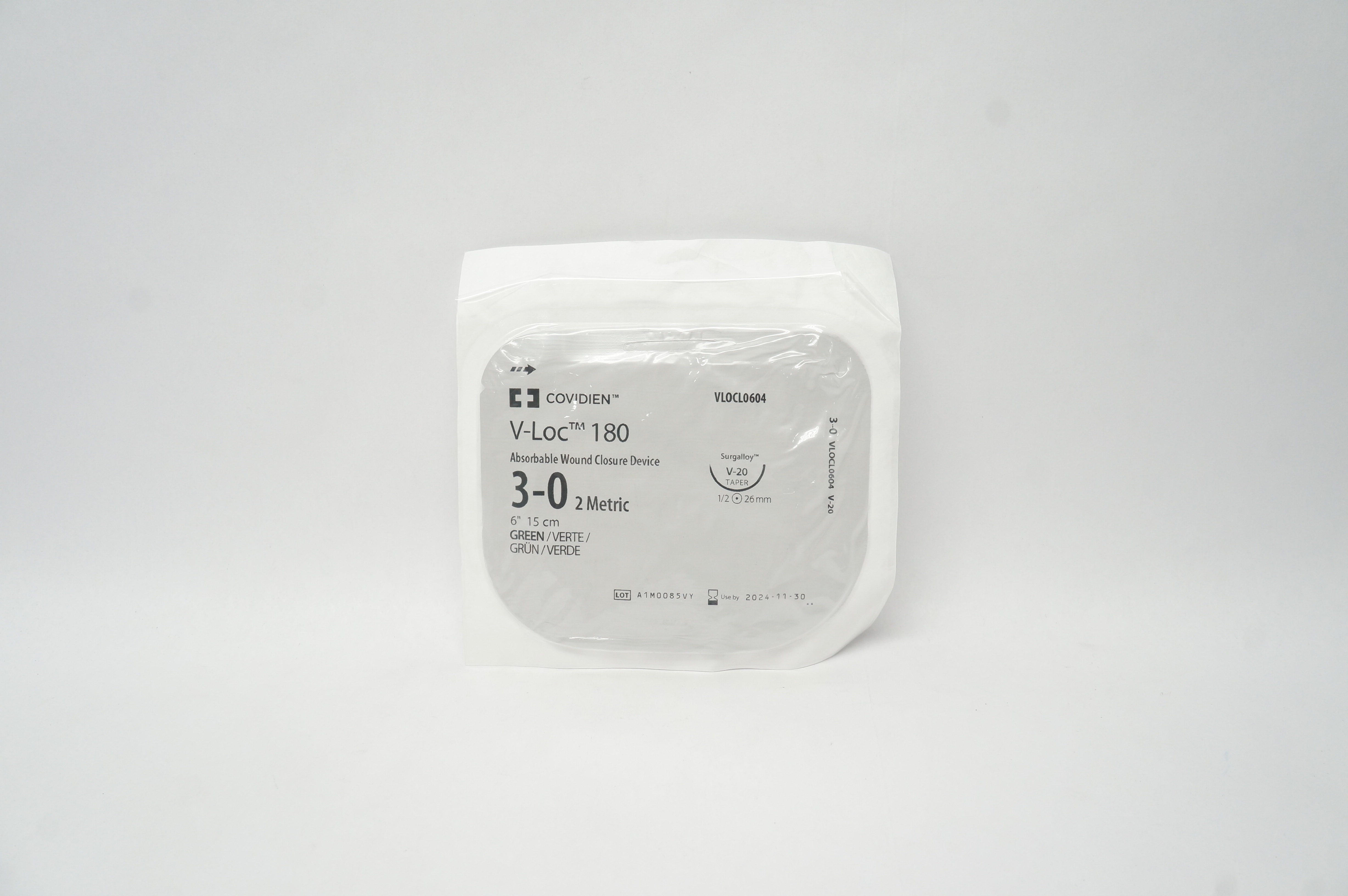 Covidien VLOCL0604 3-0 V-Loc 180 Wound Closure Device V-20 26mm 1/2c Taper 6inch