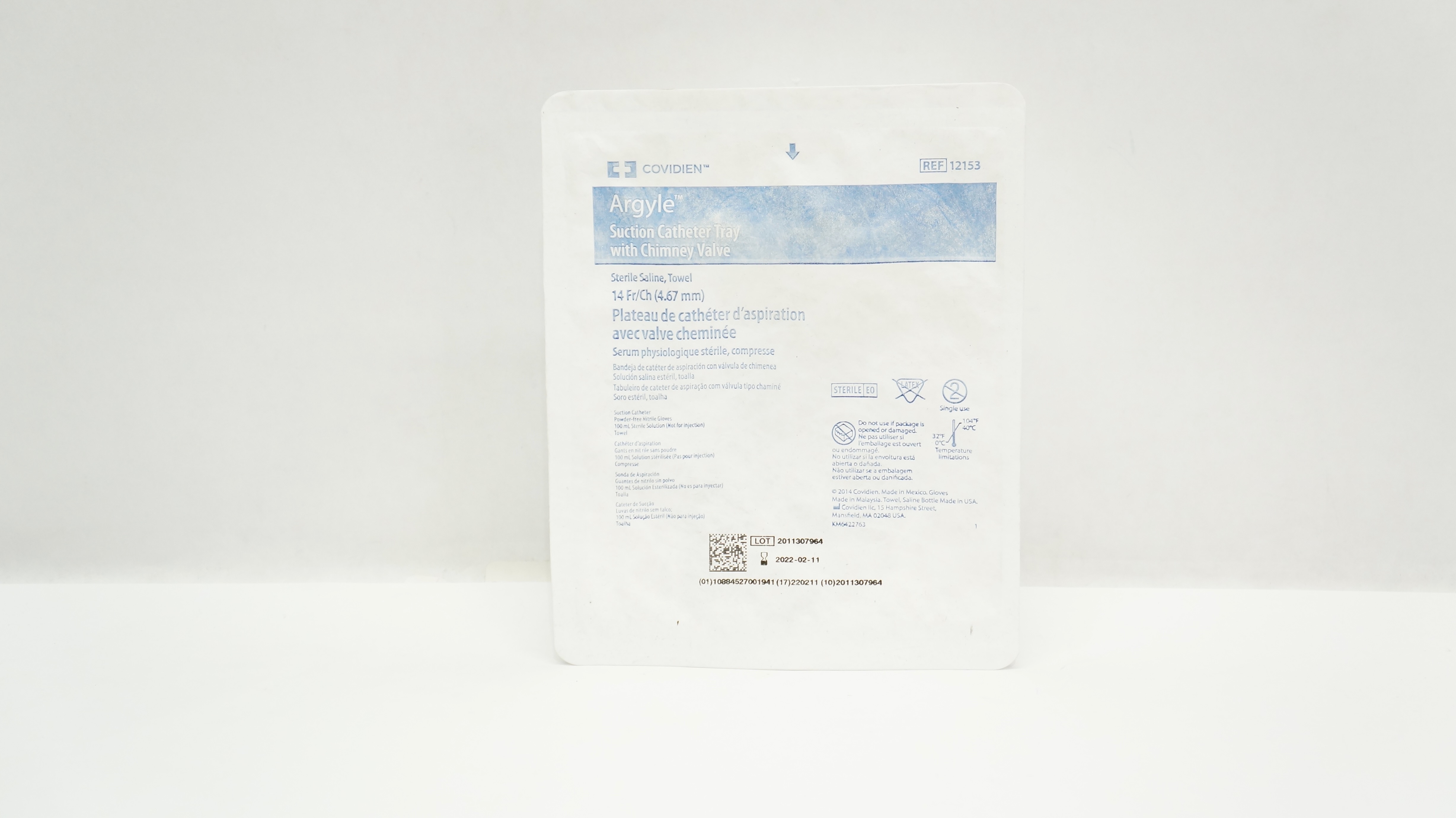 Covidien 12153 Argyle Suction Cath. Tray w/Chimney Valve 14 Fr/Ch (x)