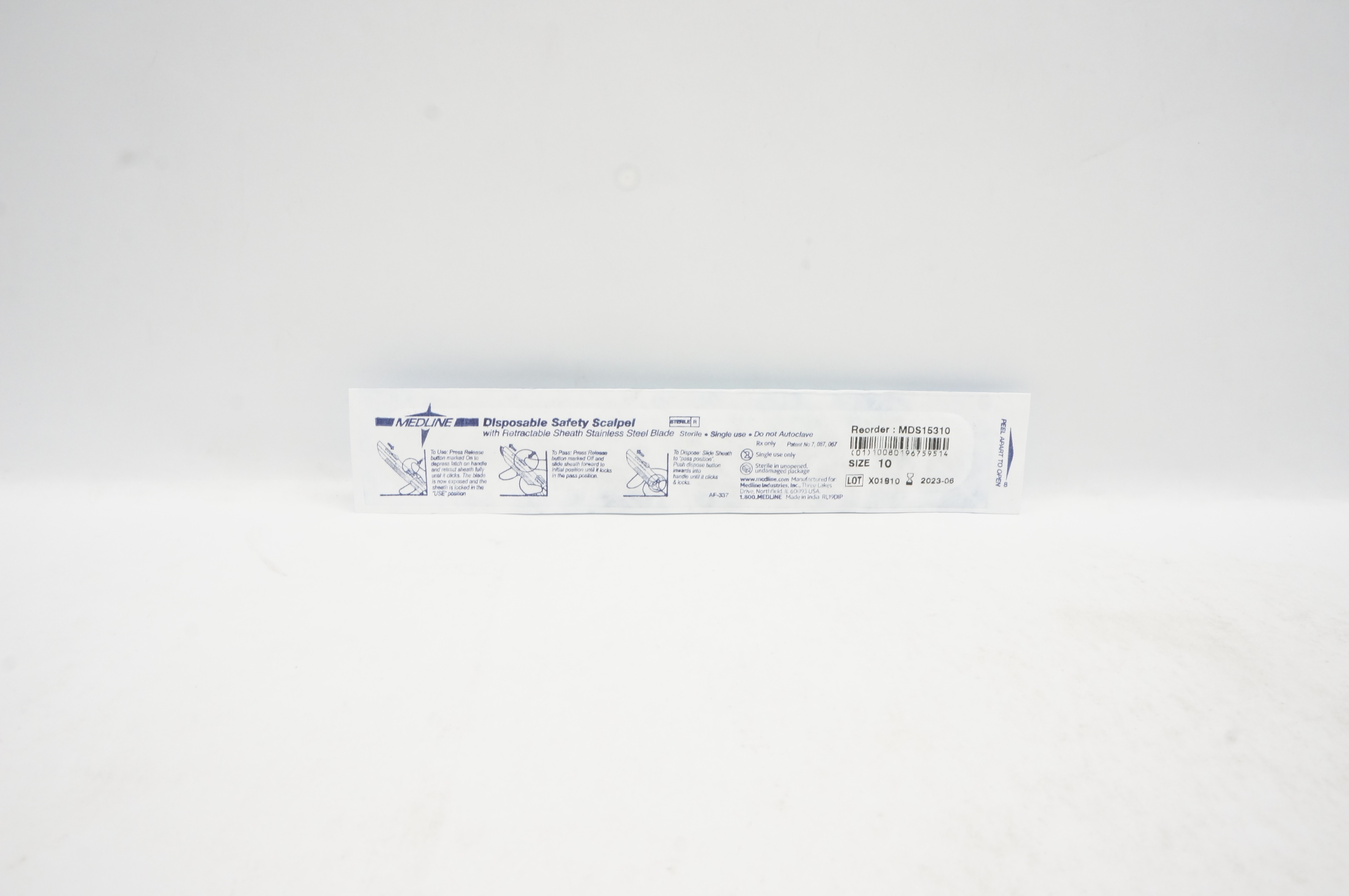 Medline MDS15310 Disposable Safety Scalpel, Size 10