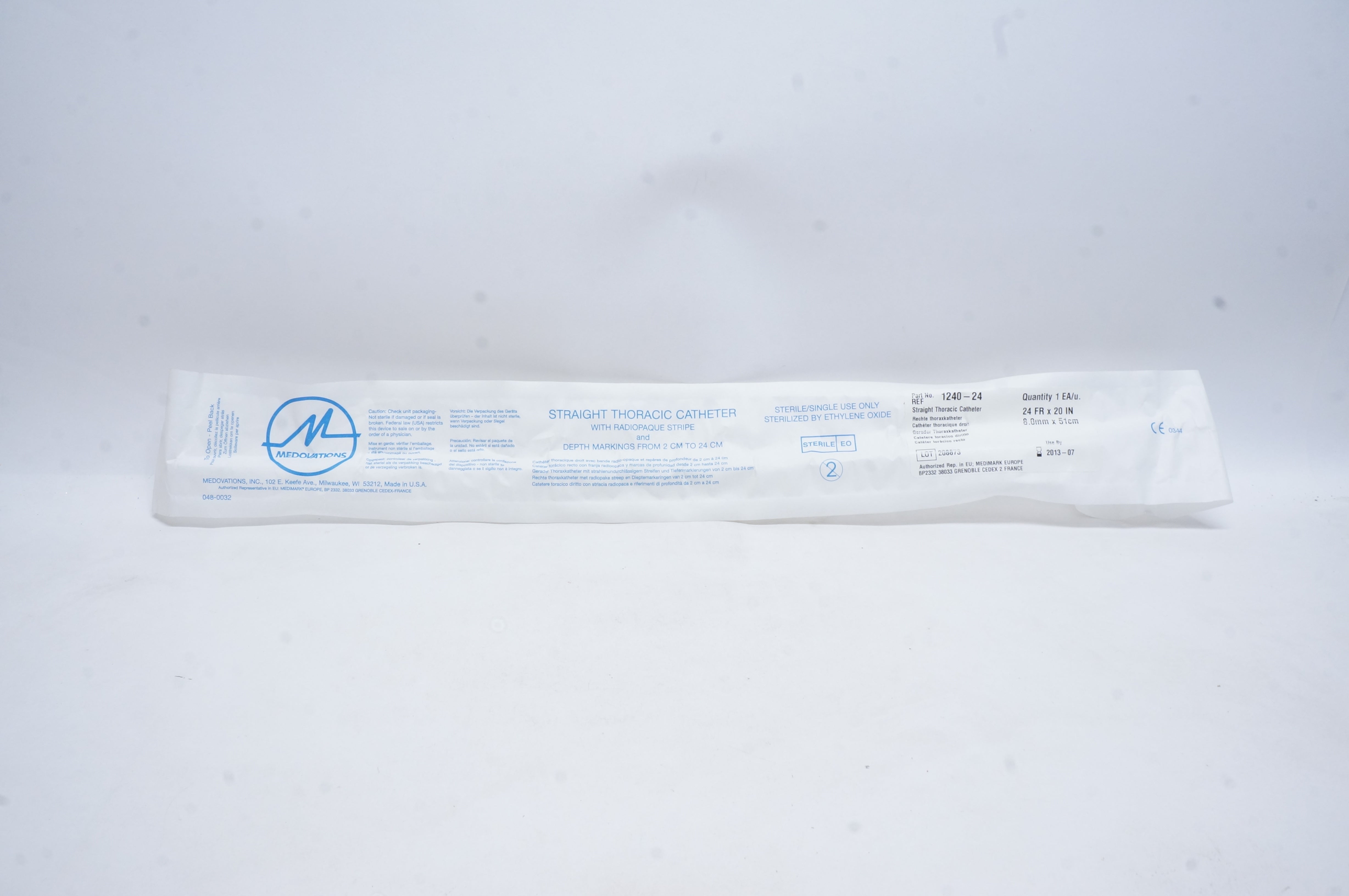 MEDOVATIONS 1240-24 Straight Thoracic Cath. 24Fr. x 20inch (x)