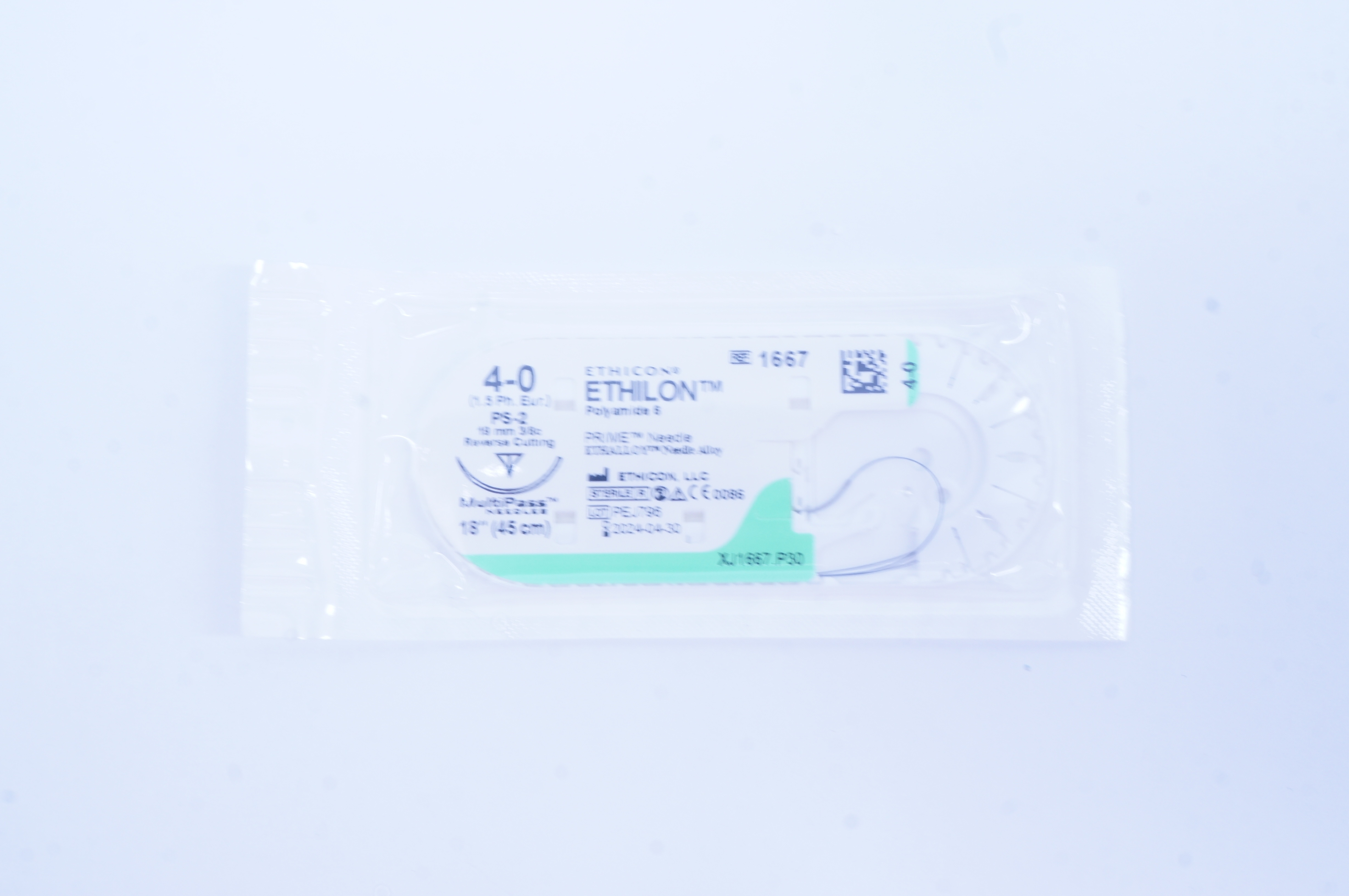 Ethicon 1667 4-0 ETHILON, PS-2, 19mm 3/8c Reverse Cutting, 18inch