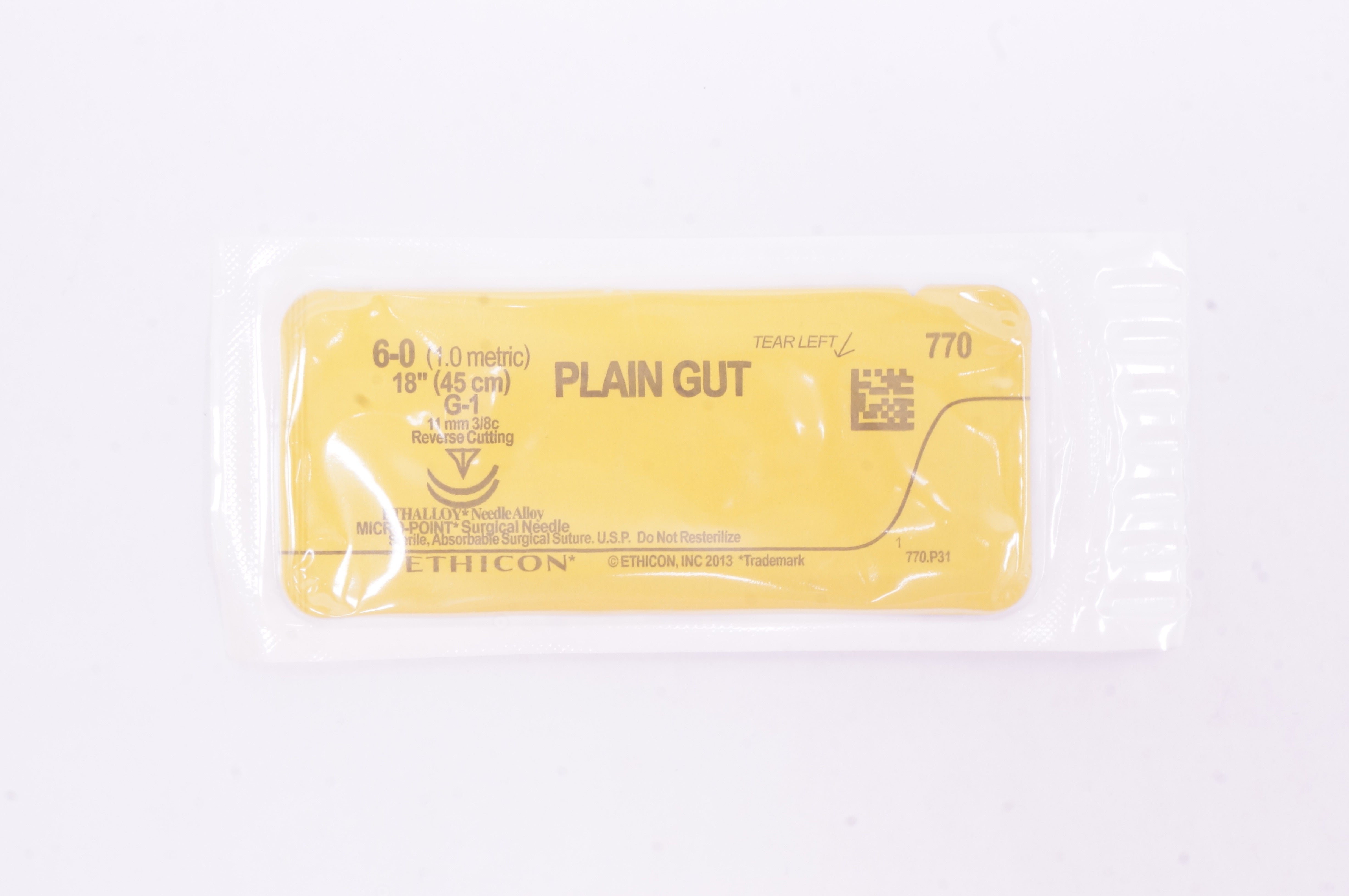 Ethicon 770 6-0 Plain Gut G-1 11mm 3/8c Reverse Cutting 18inch (x)