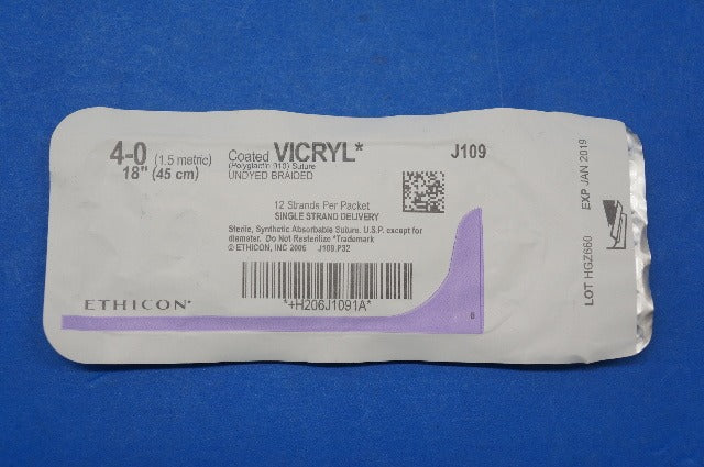 Ethicon J109 4-0 VICRYL, Undyed Braided, 18
