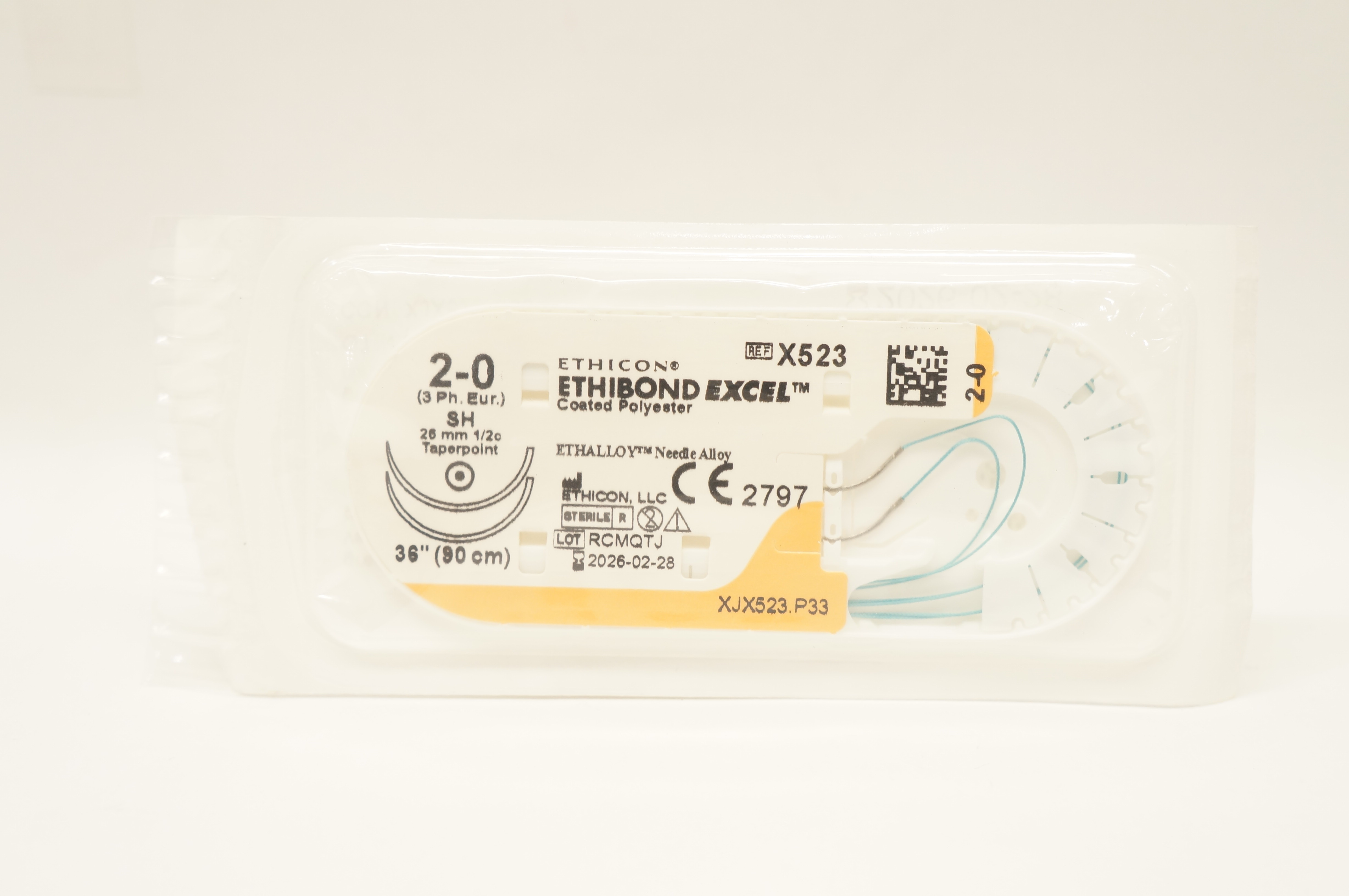 Ethicon X523 2-0 Ethibond Excel Surgical Stre SH 26mm 1/2c Taperpoint, 36inch