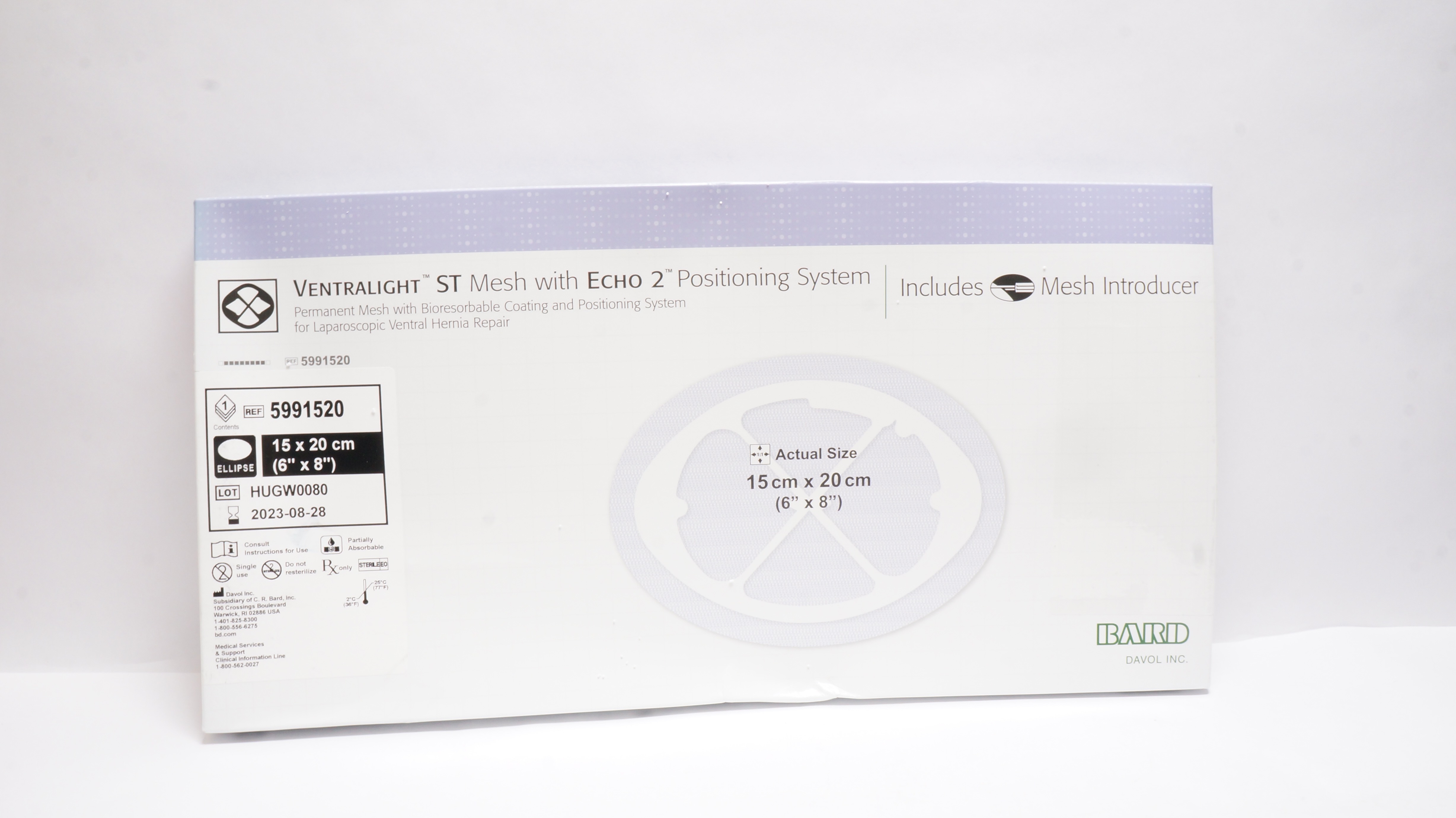 Bard 5991520 Ventralight ST Mesh w/Echo2 Positioning System Ellipse 6 x 8inch(x)