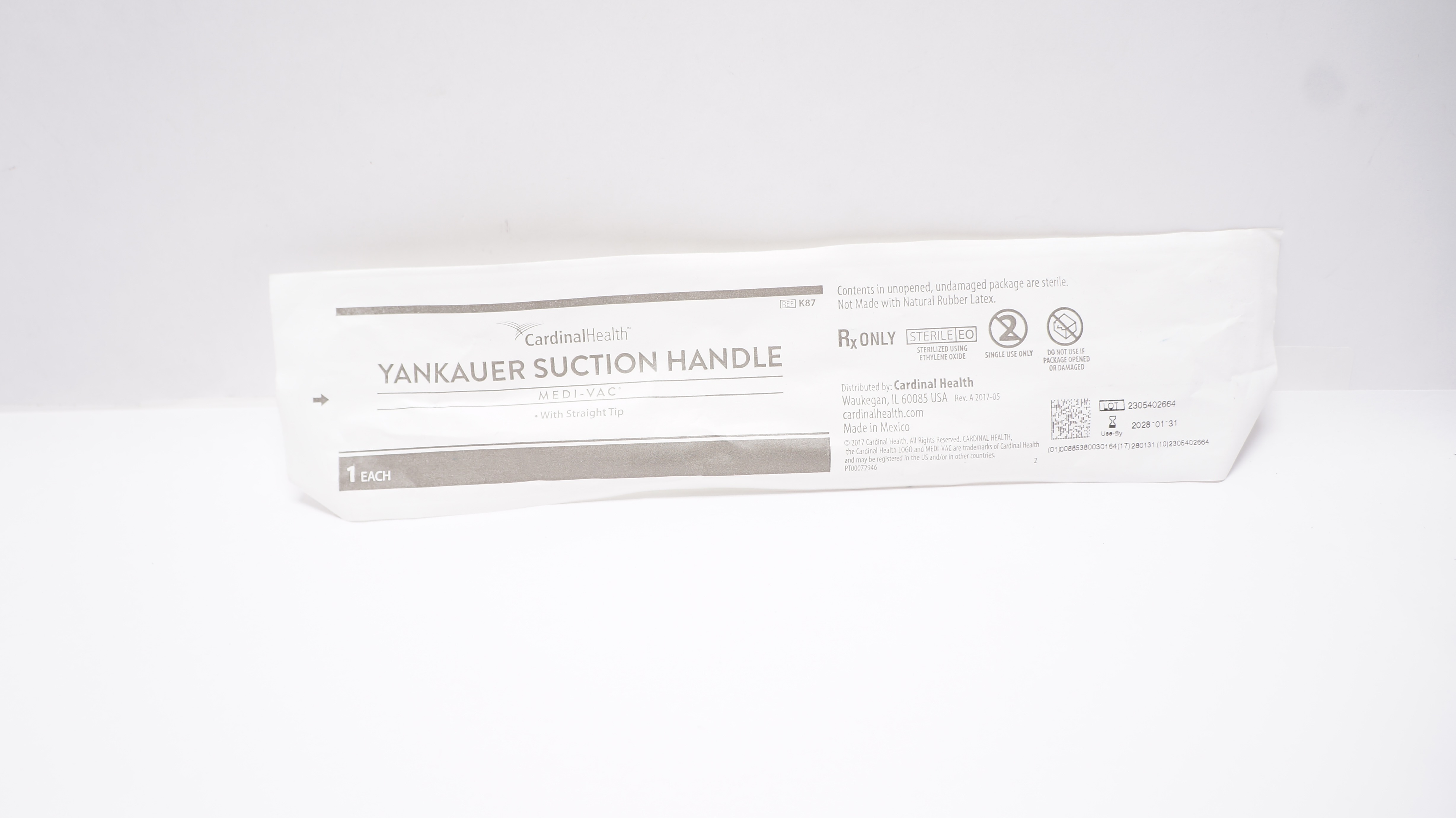 Cardinal Health K87 Medi-Vac Yankauer Suction Handle w/Straight Tip