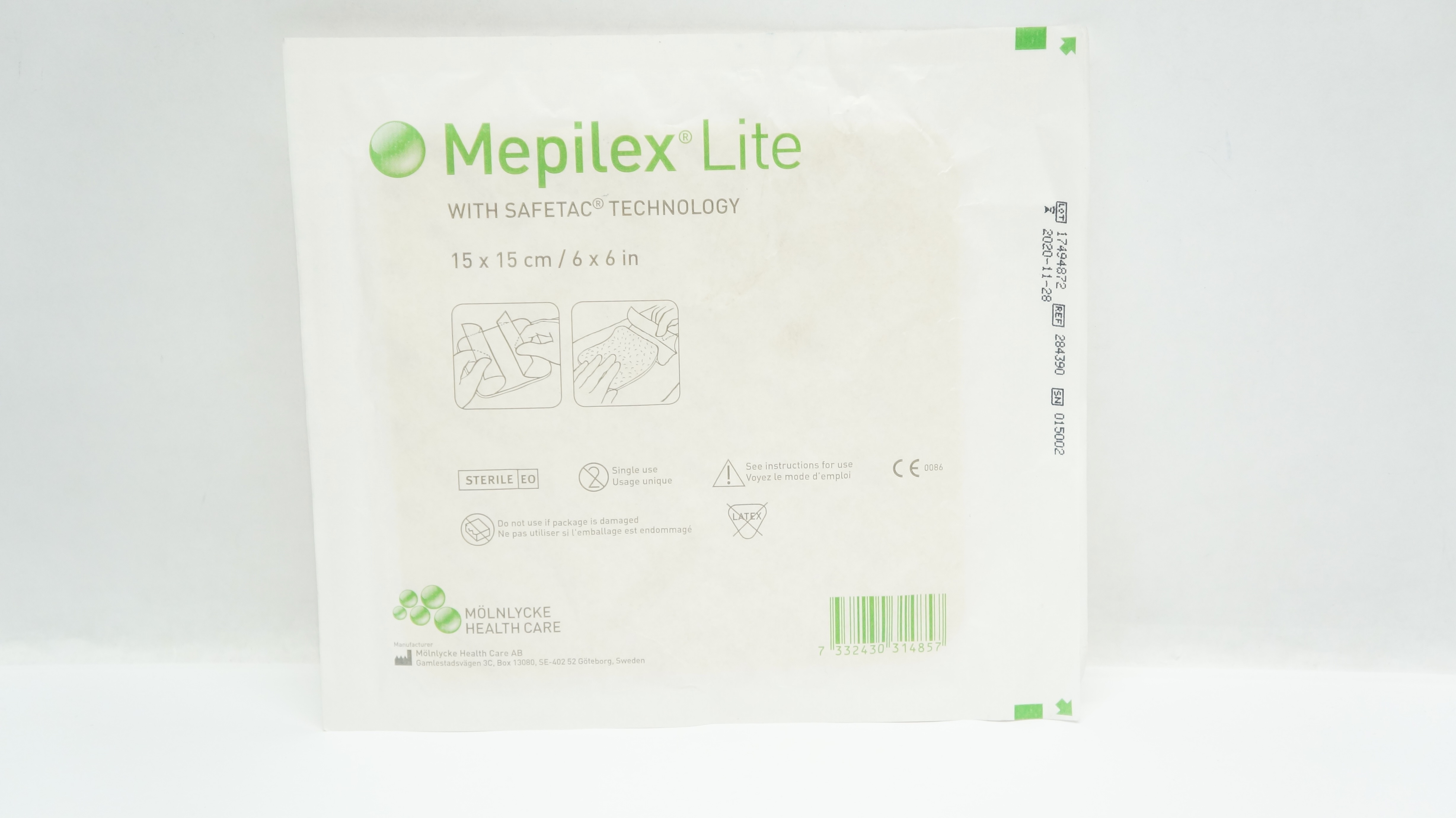 Molnlycke Health Care 284390 Mepilex Lite with Safetac Technology 6 x 6 inch (x)