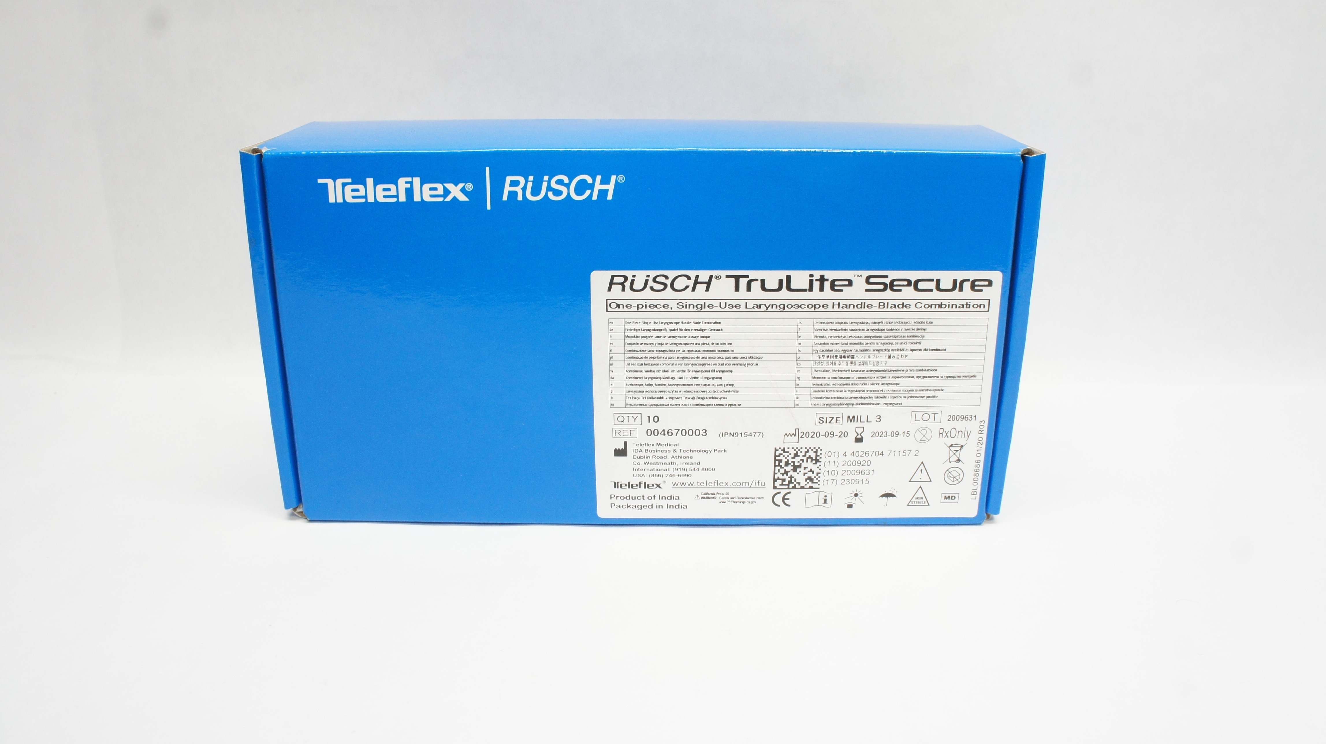 Teleflex 004670003 Rusch Secure Laryngo Handle-Blade Comb Mill 3 (x) - Box of 10