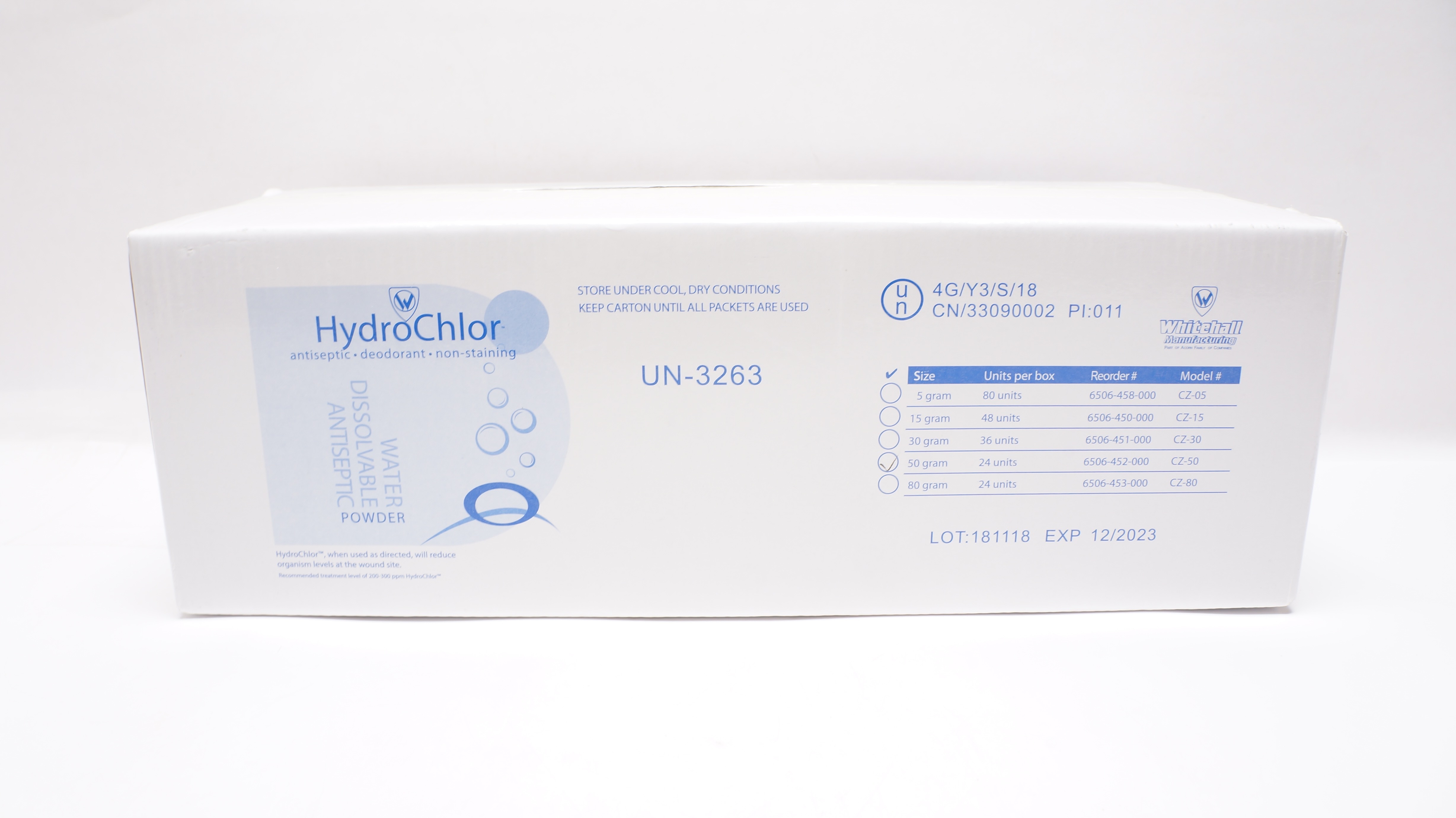 HydroChlor 6506-452-000 Antiseptic Deodorant Non-Staining 50gram (x) - Box of 24
