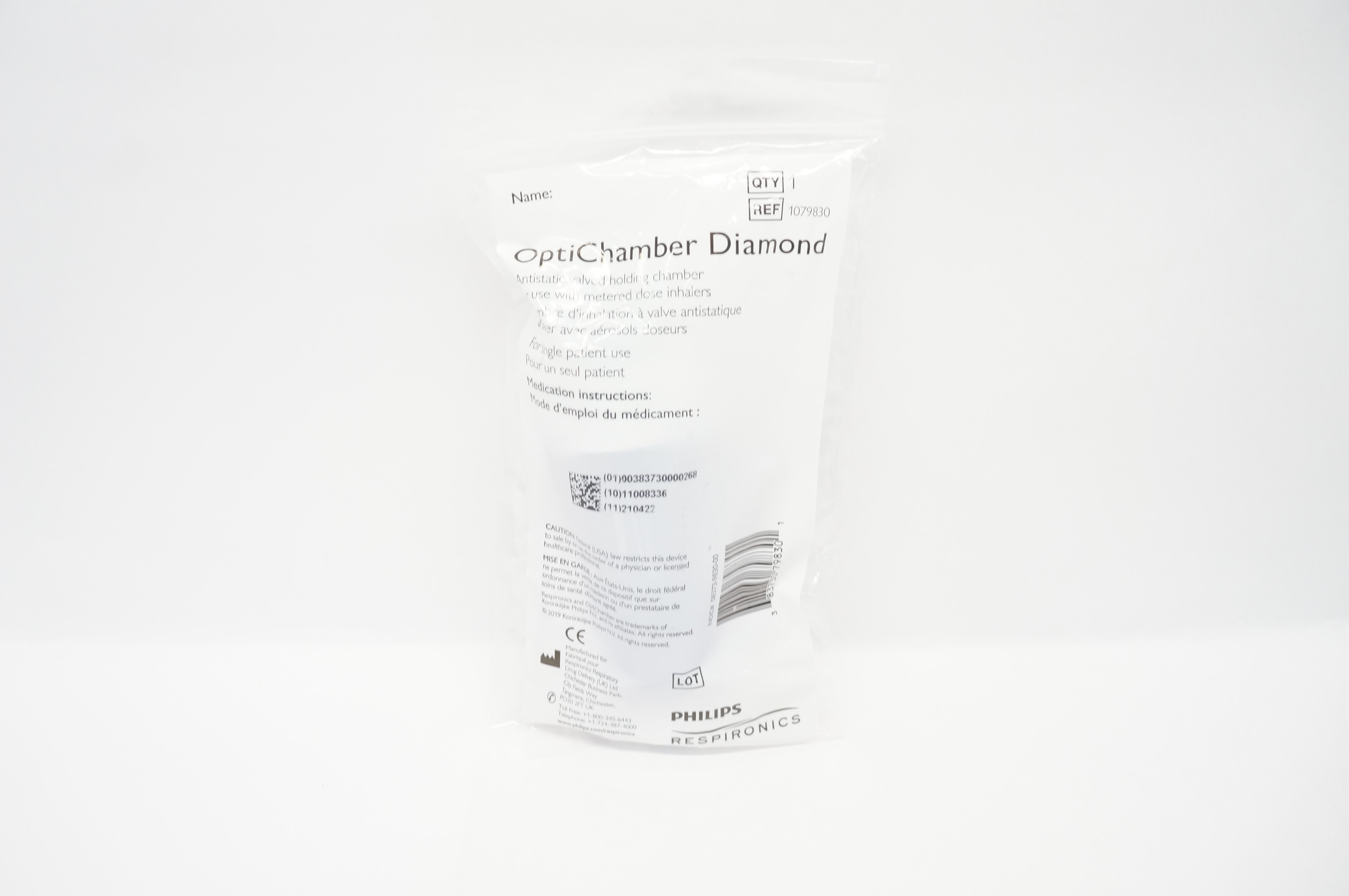 Philips 1079830 Respironics OptiChamber Diamond Antistatic Valved HoldingChamber