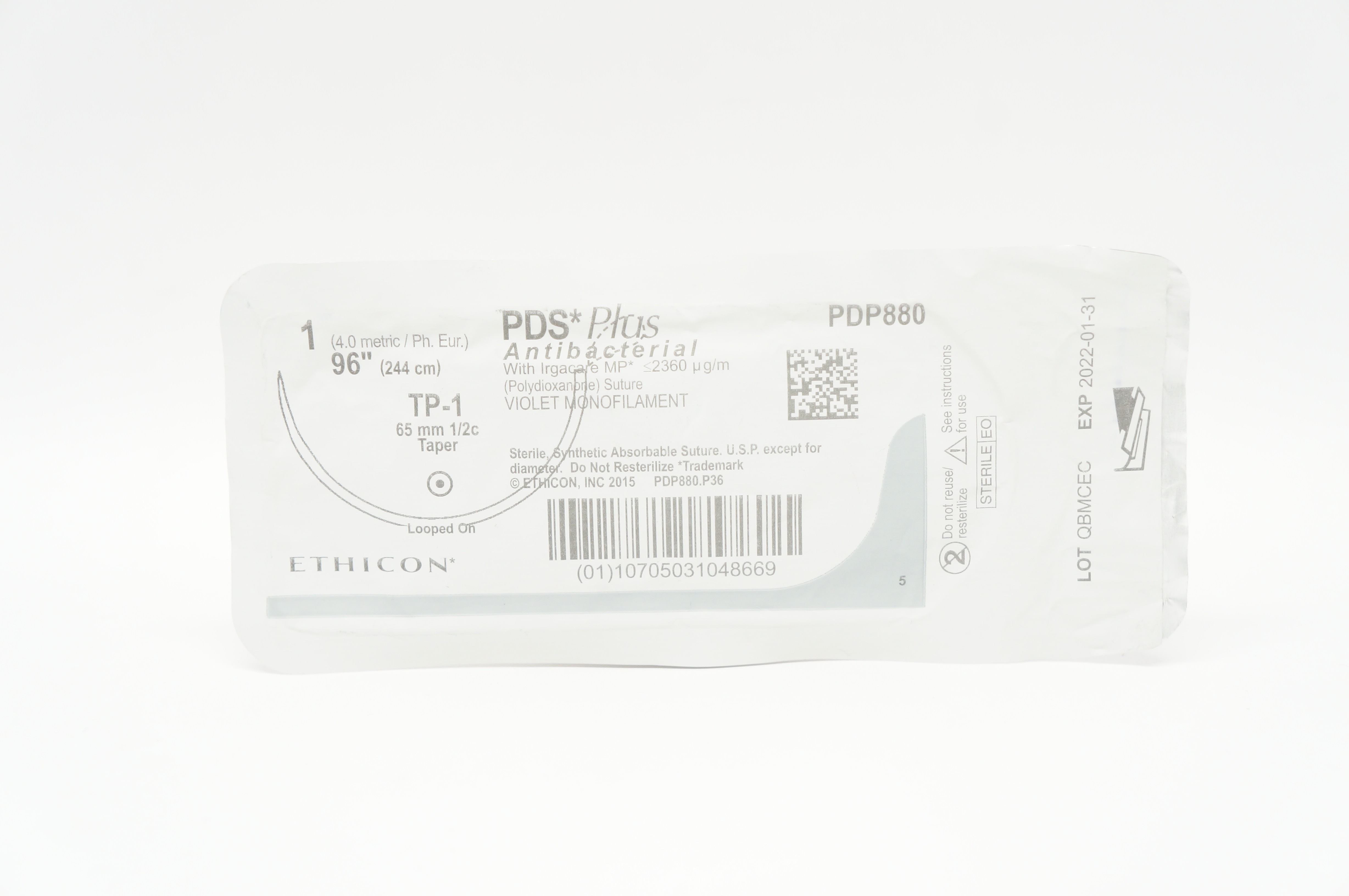 Ethicon PDP880 1 PDS Plus TP-1 65mm 1/2c Taper, 96inch (x)