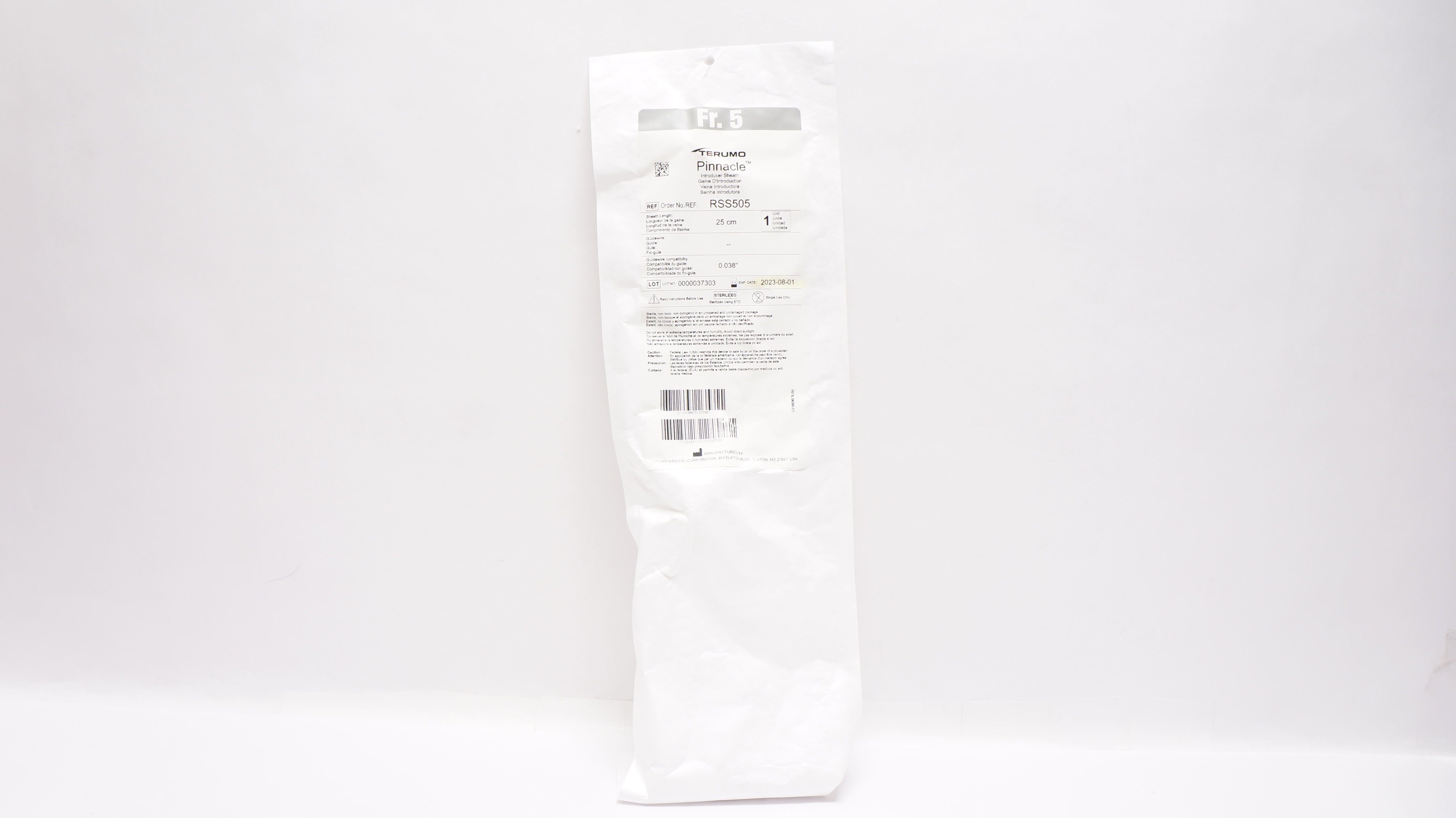 Terumo RSS505 Pinnacle Introducer Sheath 5Fr x 25cm x 0.038 inch (x)