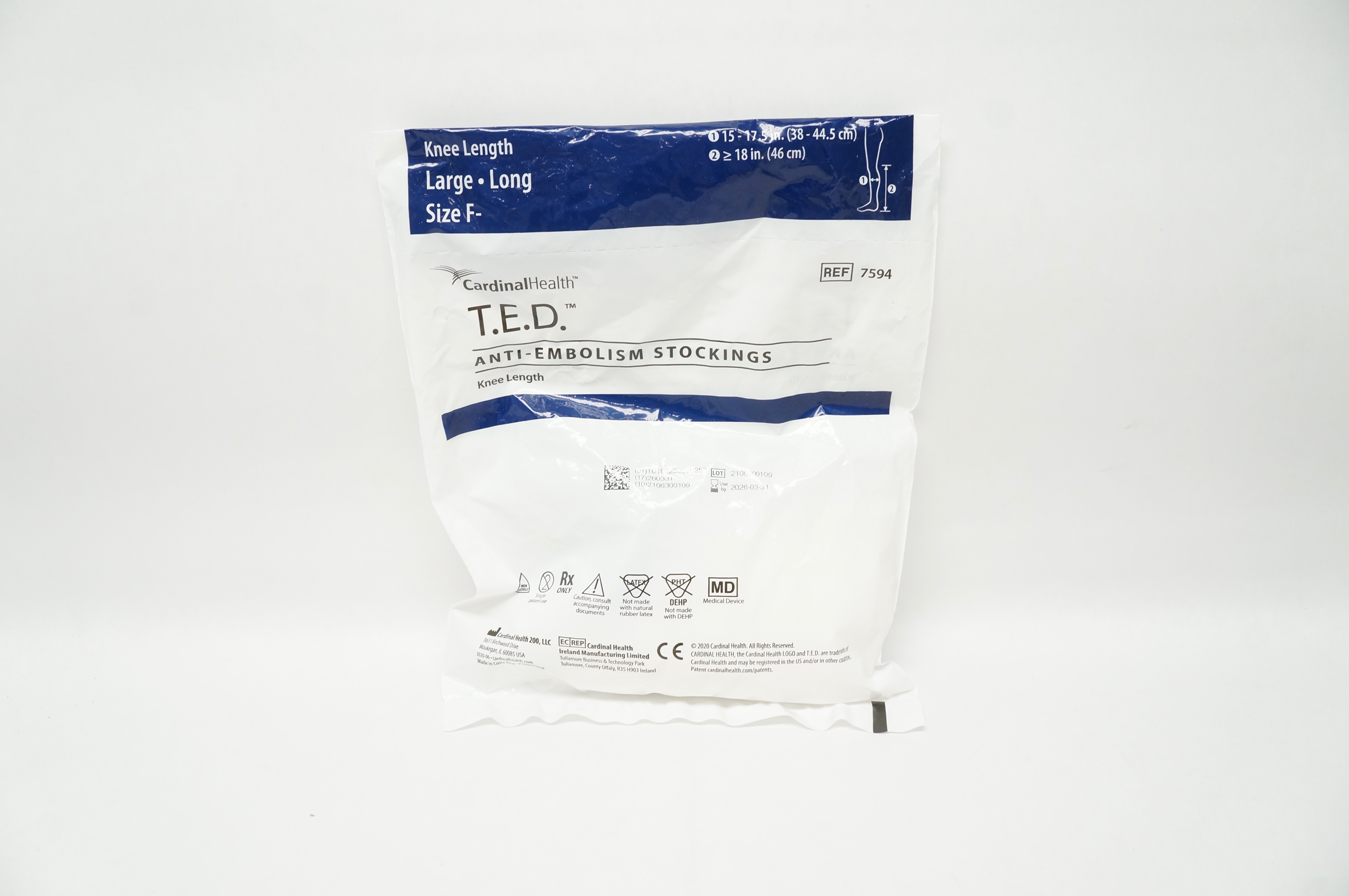 Cardinal Health 7594 T.E.D. Anti-Embolism Stockings Knee Length Large Long F