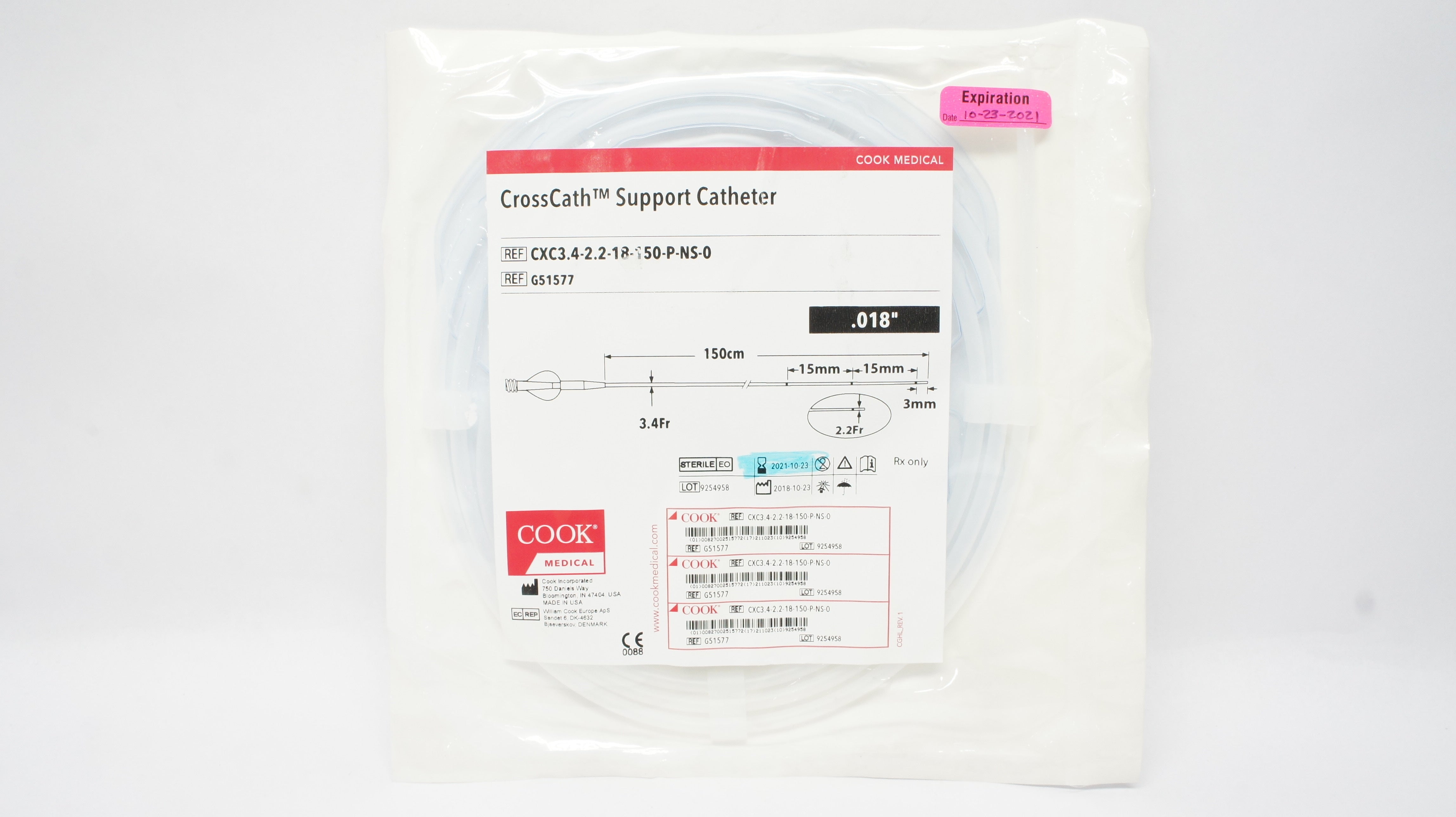Cook Medical G51577 CrossCath Support Cath. 3.4/2.2 Fr x 150cm, .018inch (x)