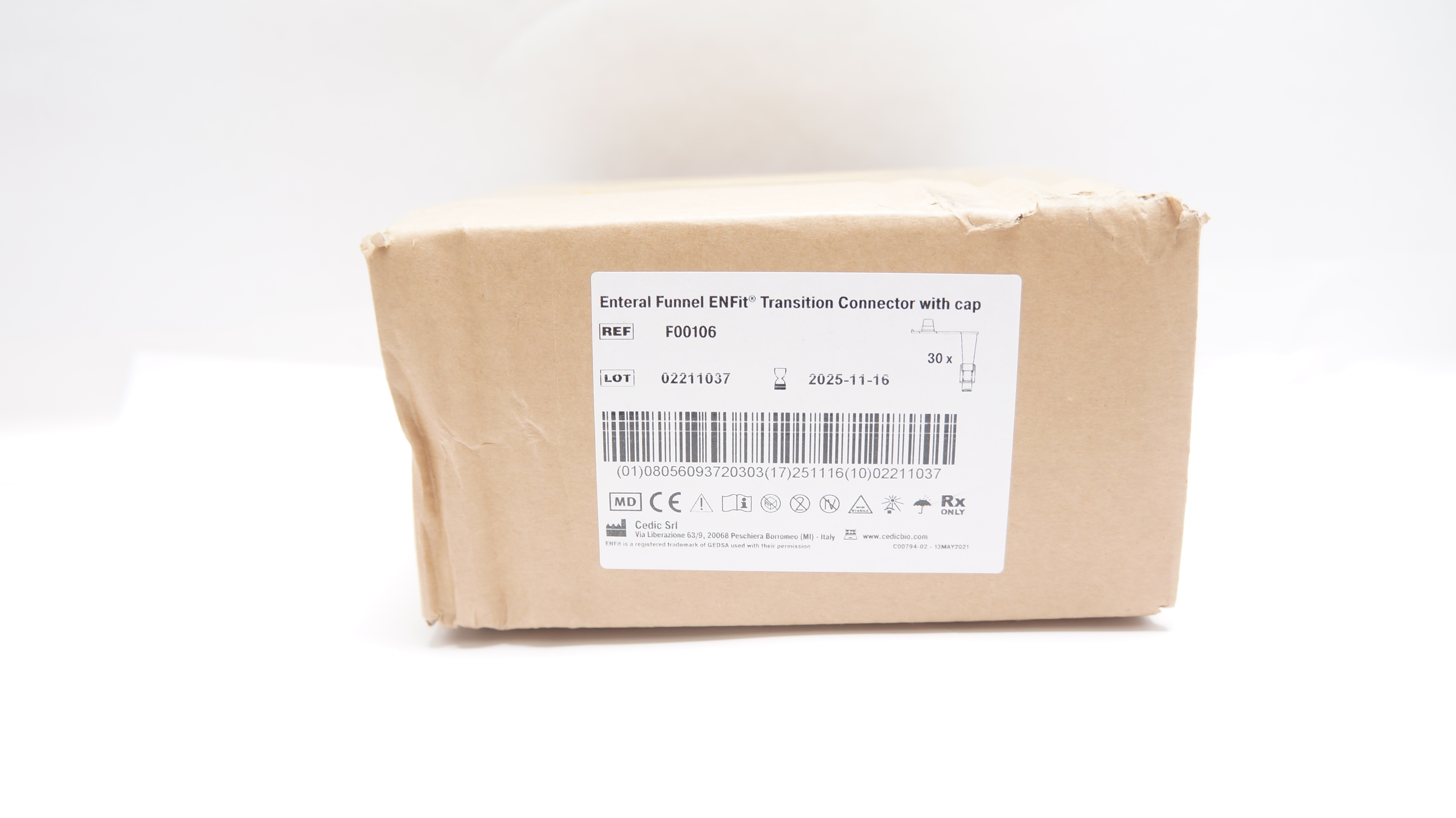 Cedic Srl F00106 Enteral Funnel ENFit Transition Connector W/Cap - Box of 30
