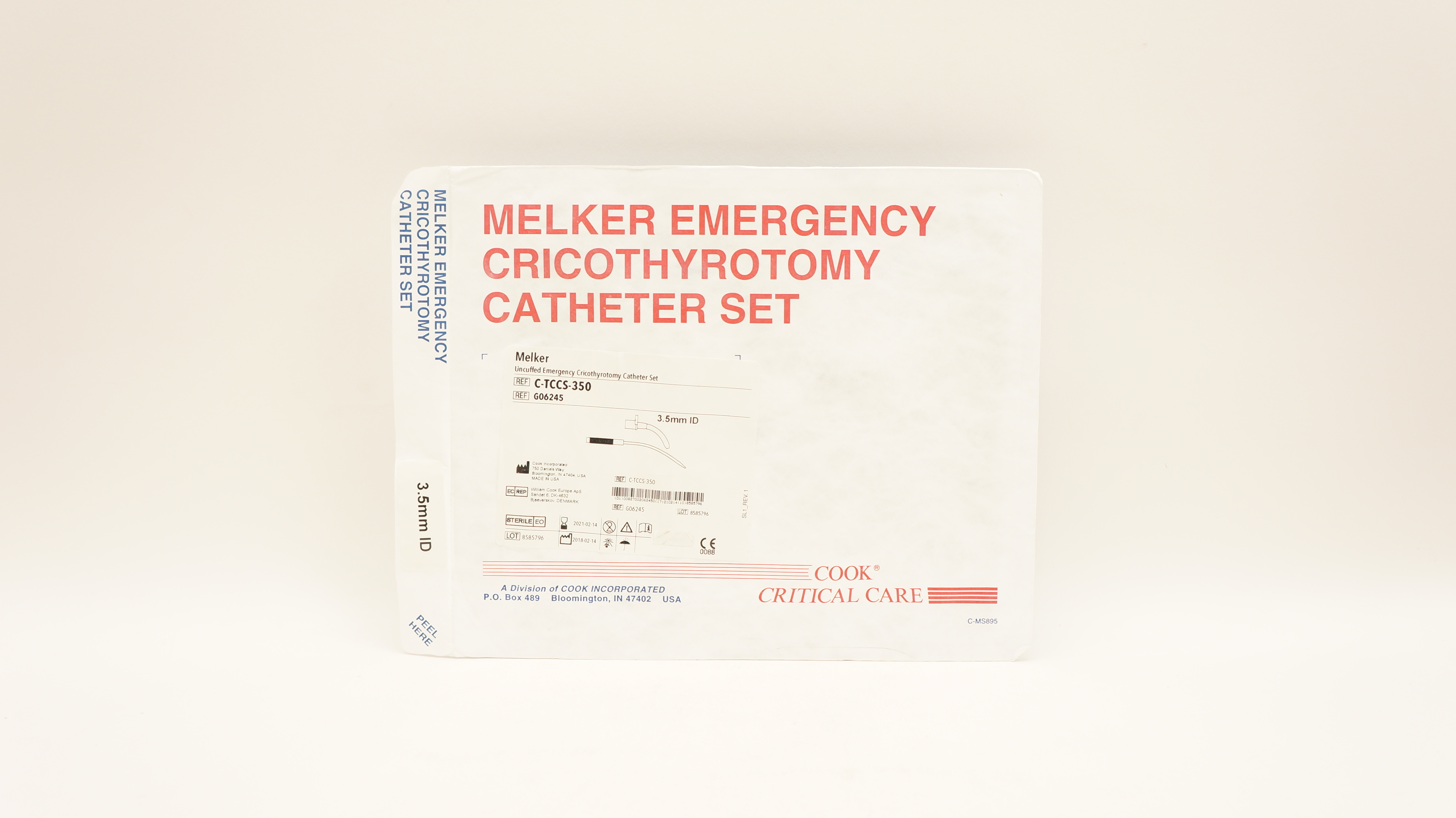 Cook G06245 Melker Uncuffed Emergency Cricothyrotomy Cath. Set 3.5mm ID (x)