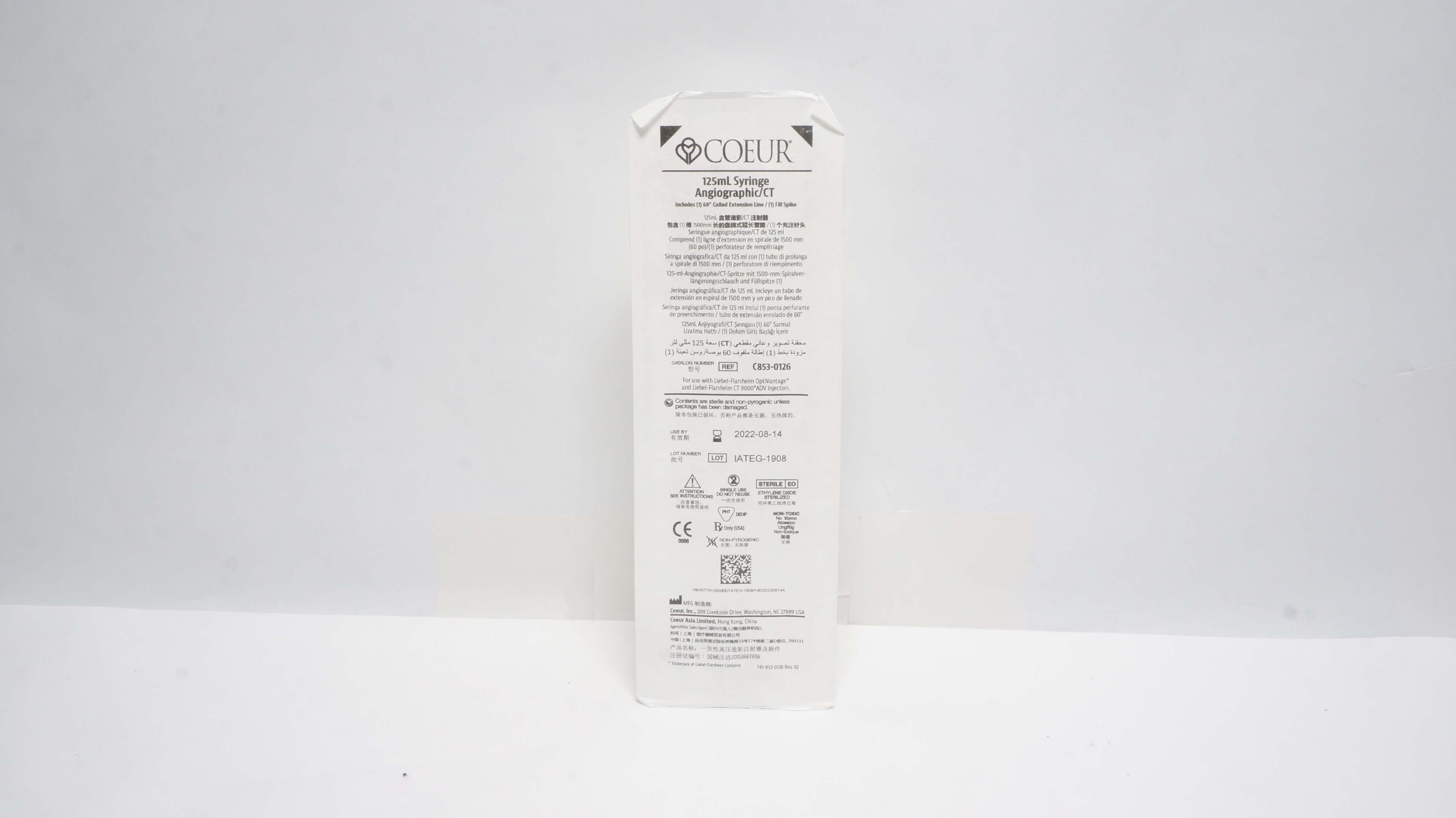 Coeur C853-0126 125mL Syringe Angiographic/CT 60In Coiled Extension Line (x)
