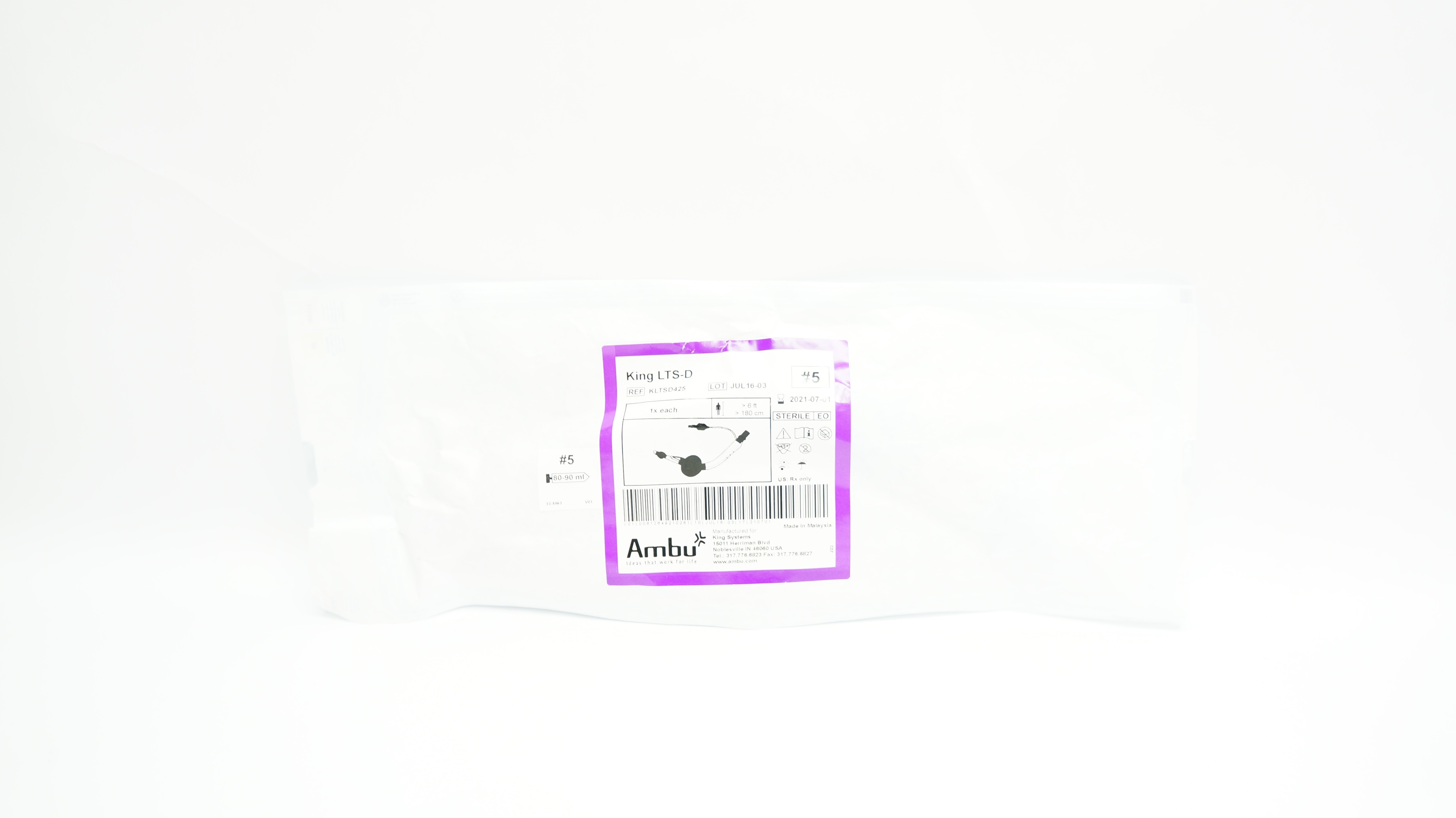 King Systems KLTSD425 Ambu King LTS-D >6 Ft. 60-80ml  #5 (x)