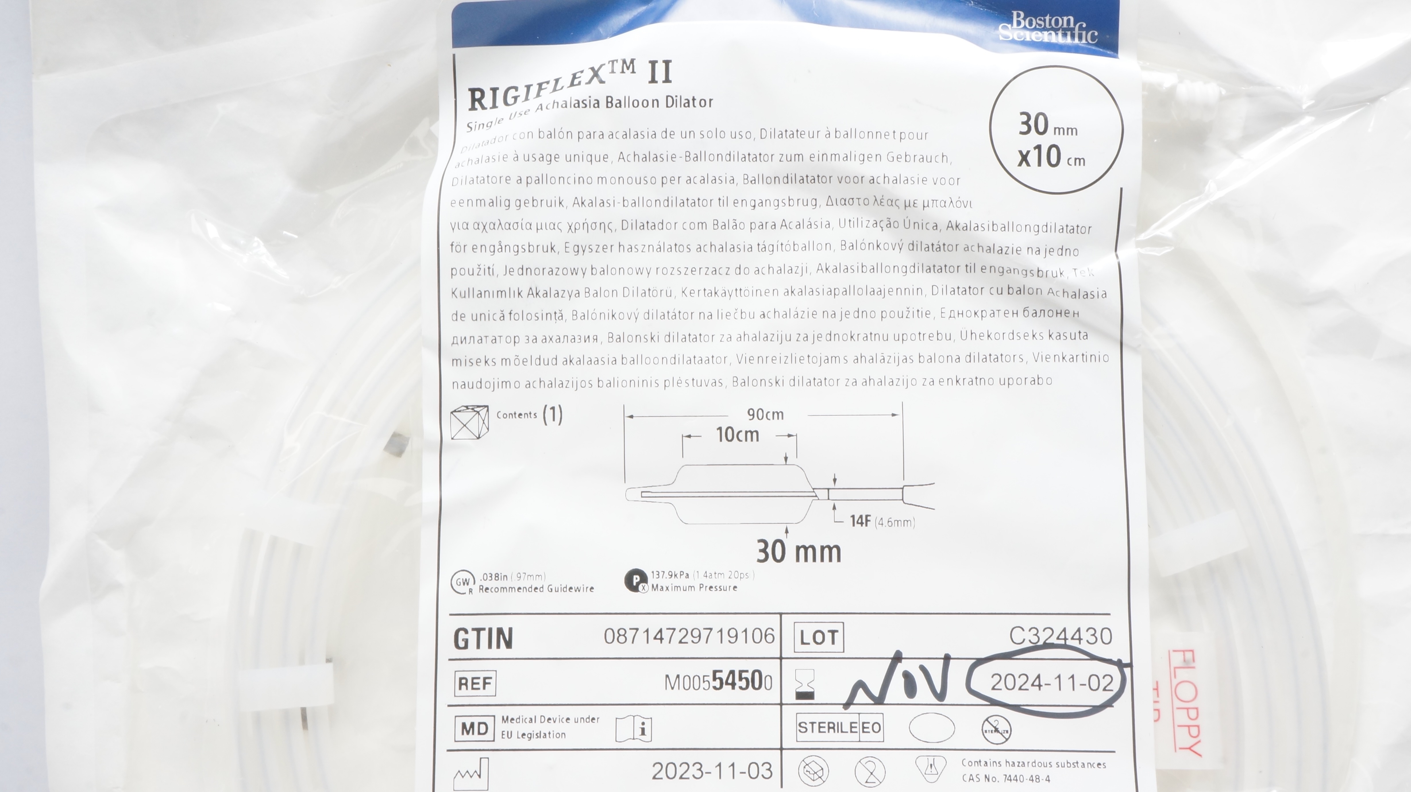 Boston Scientific M00554500 RigiflexII Achalasia Balloon Dilator 30mm x 10cm (x)