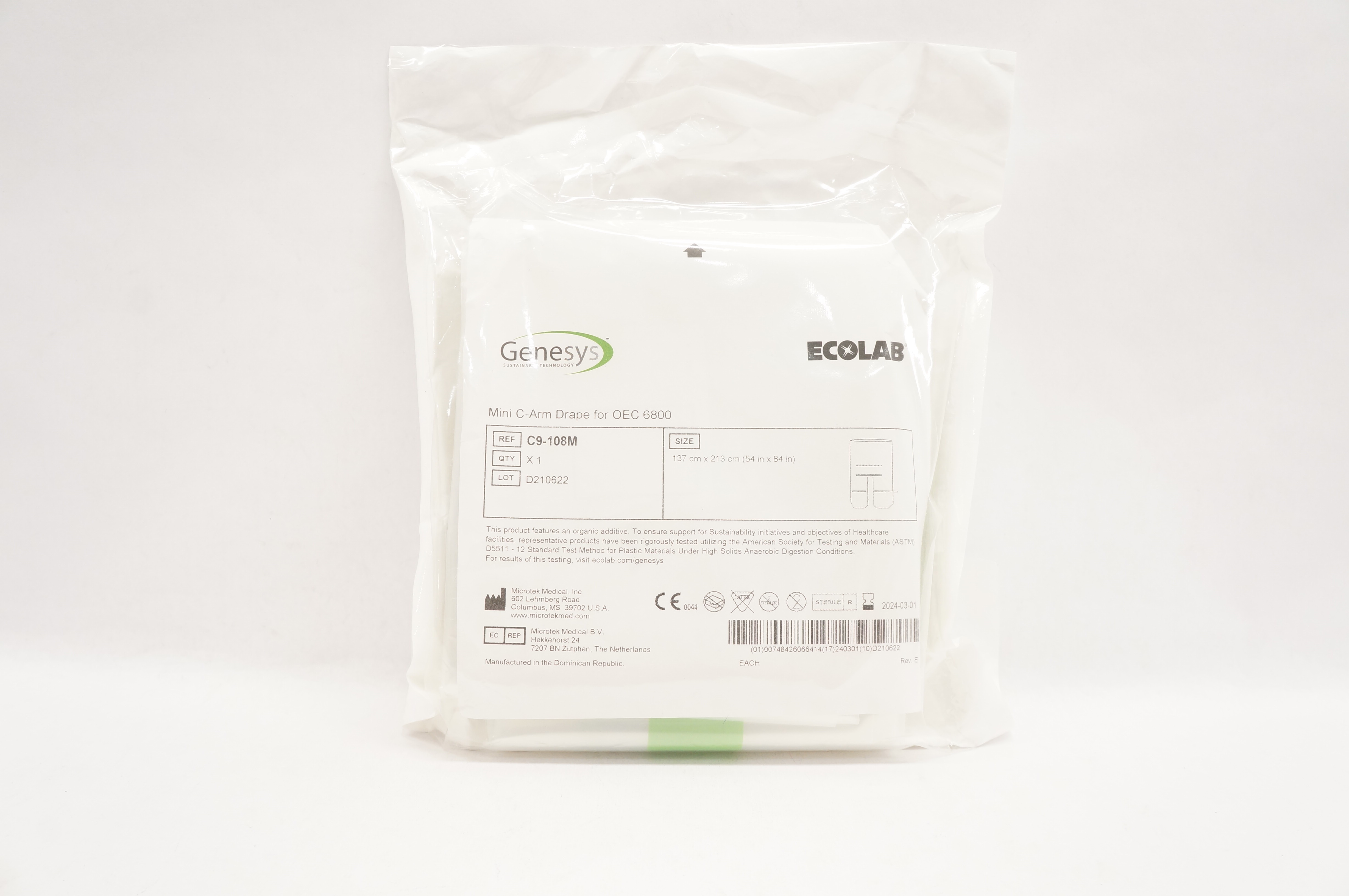 Microtek C9-108M Ecolab Genesys Mini C-Arm Drape for OEC 6800 54 inch x 84 inch