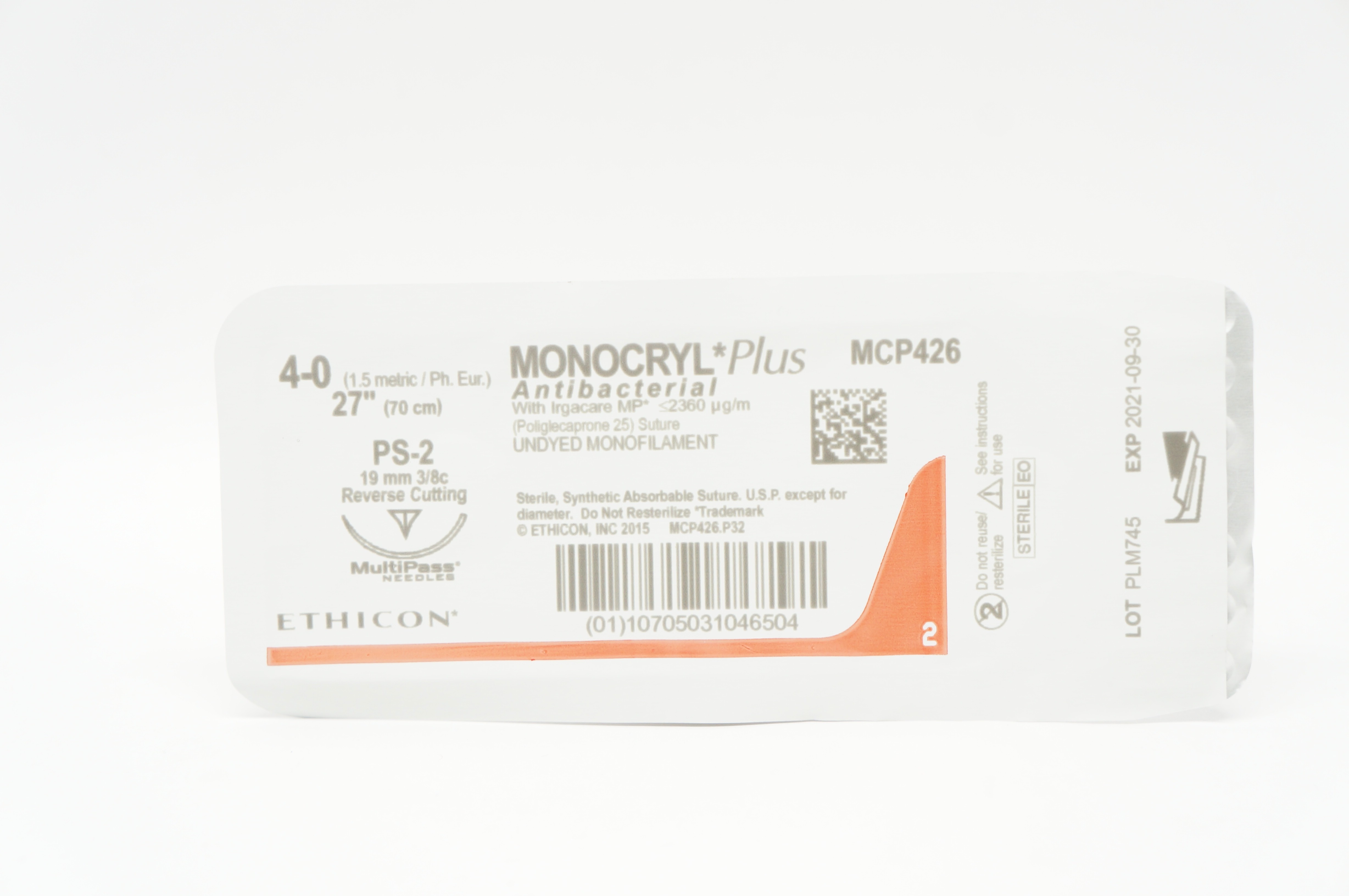 Ethicon MCP426 4-0 MONOCRYL Plus, Reverse Cutting, PS-2, 27inch (x)