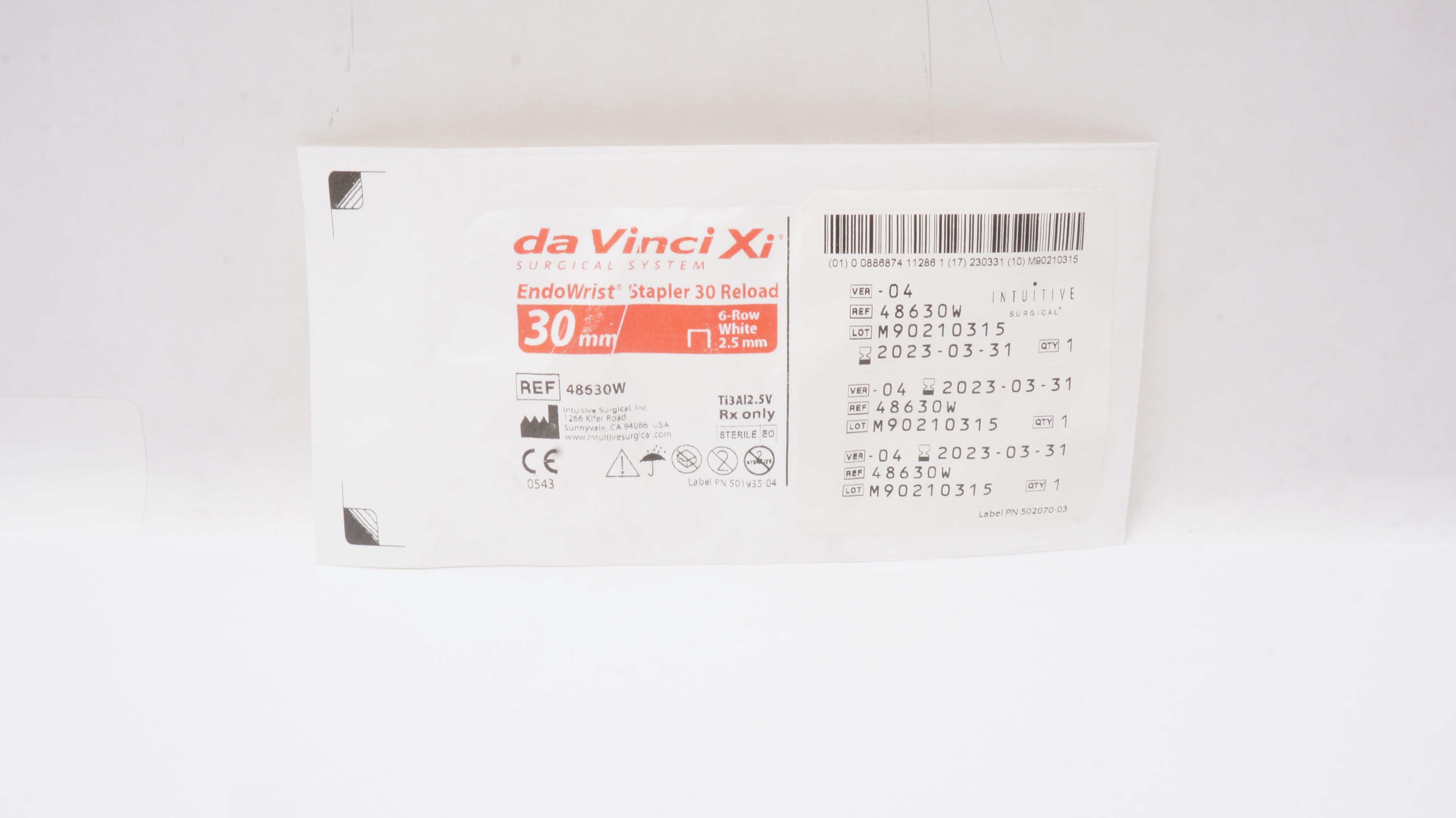 Institutive Surgical 48630W Da VinciXi EndoWrist Stapler 30 Reload White 30mm(x)