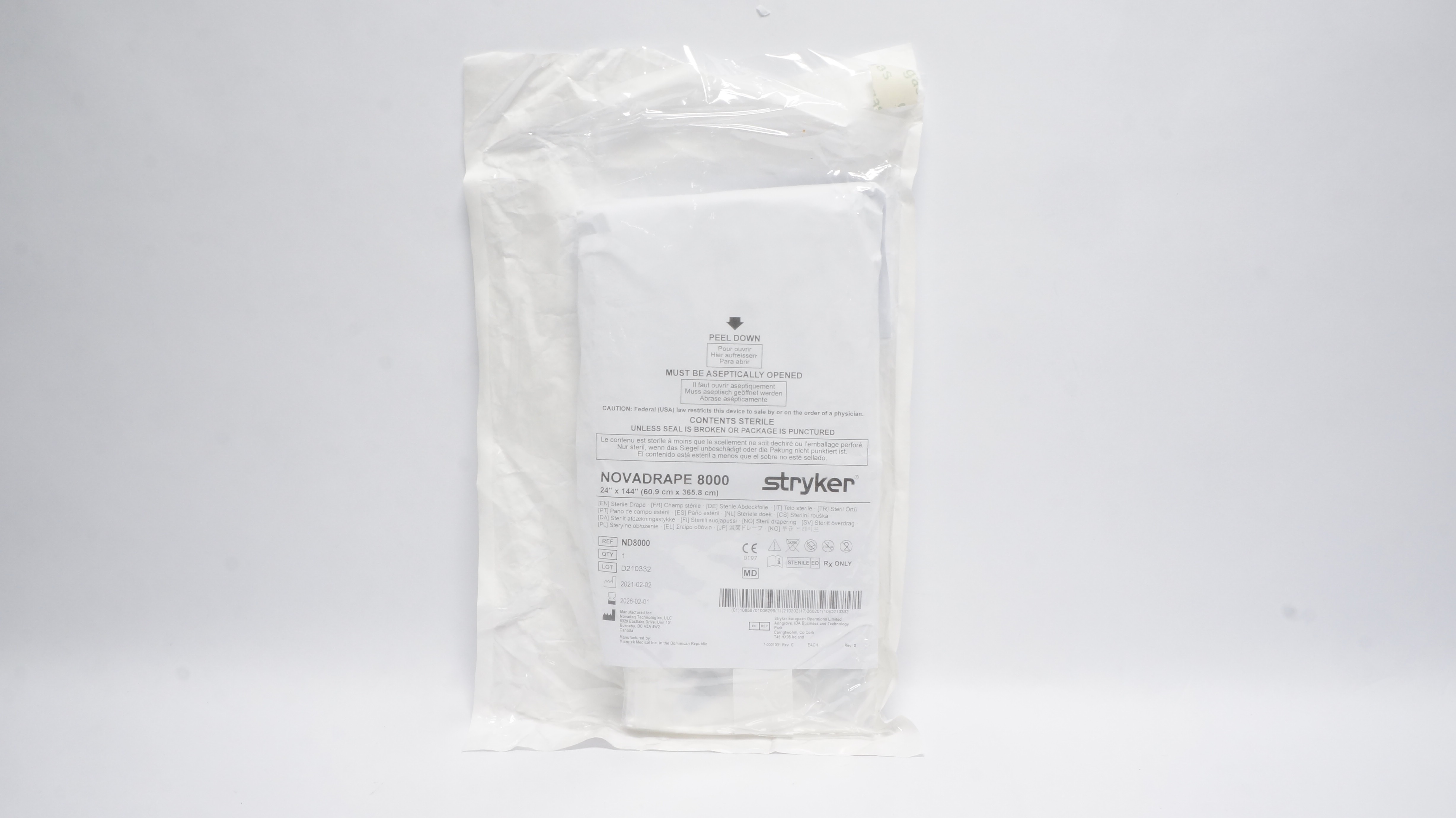 Stryker ND8000 Microtek NOVADRAPE 8000 Sterile Drape 24inch x 144inch (x)