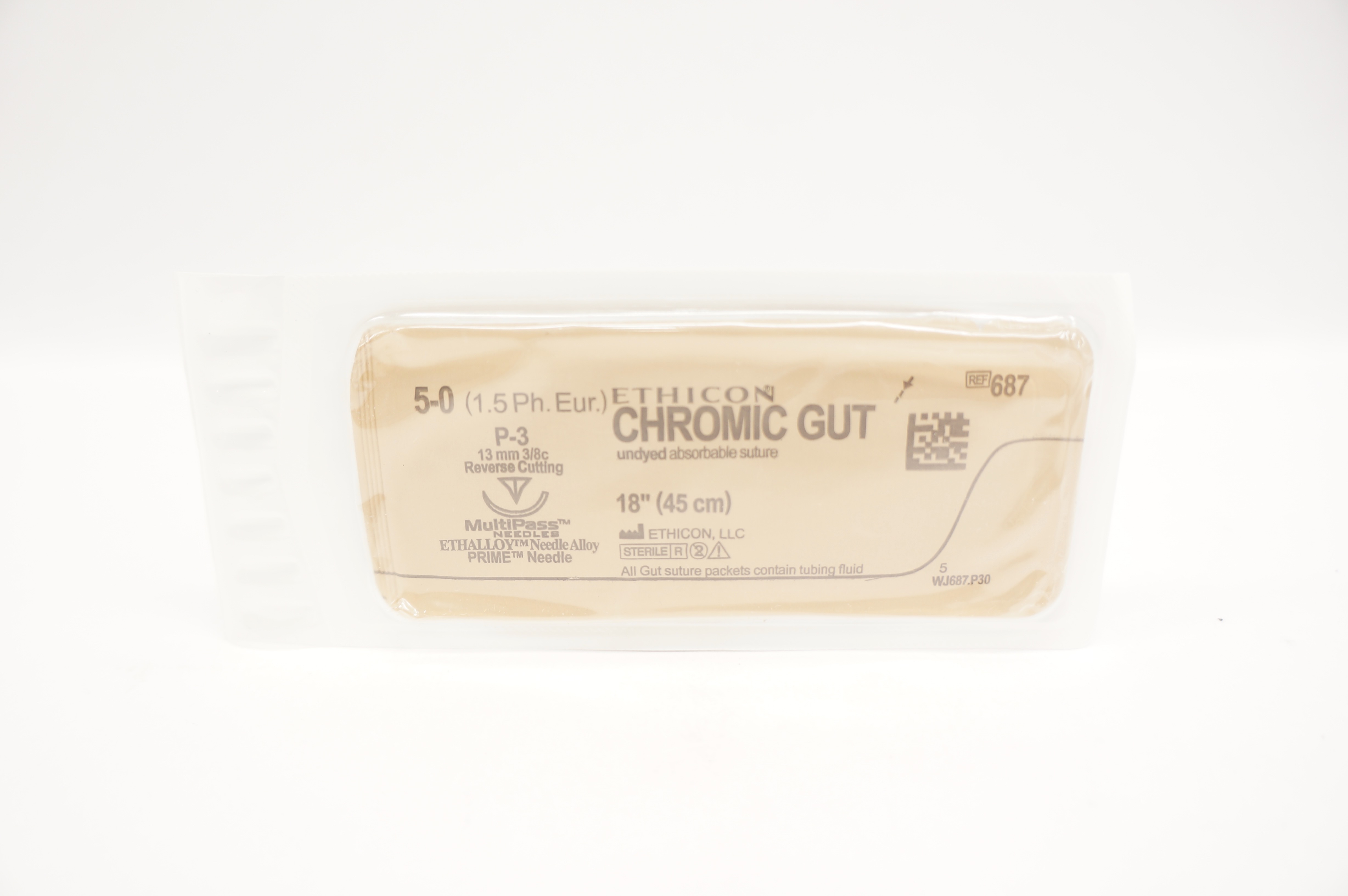 Ethicon 687 5-0 CHROMIC GUT, P-3, 13mm 3/8c Reverse Cutting, 18inch
