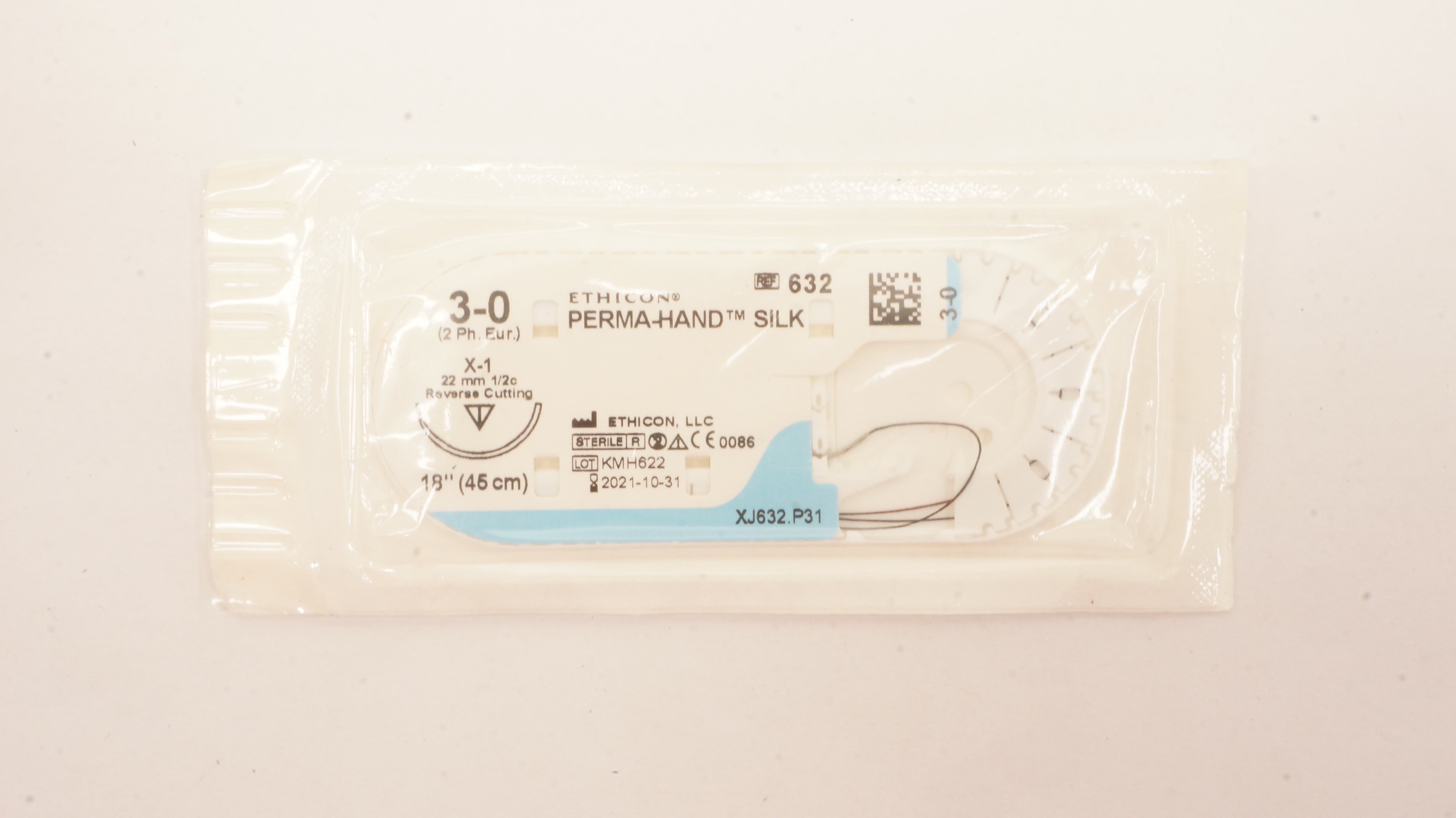 Ethicon 632 3-0 Perma-Hand Silk X-1 22mm 1/2c Reverse Cutting, 18inch (x)
