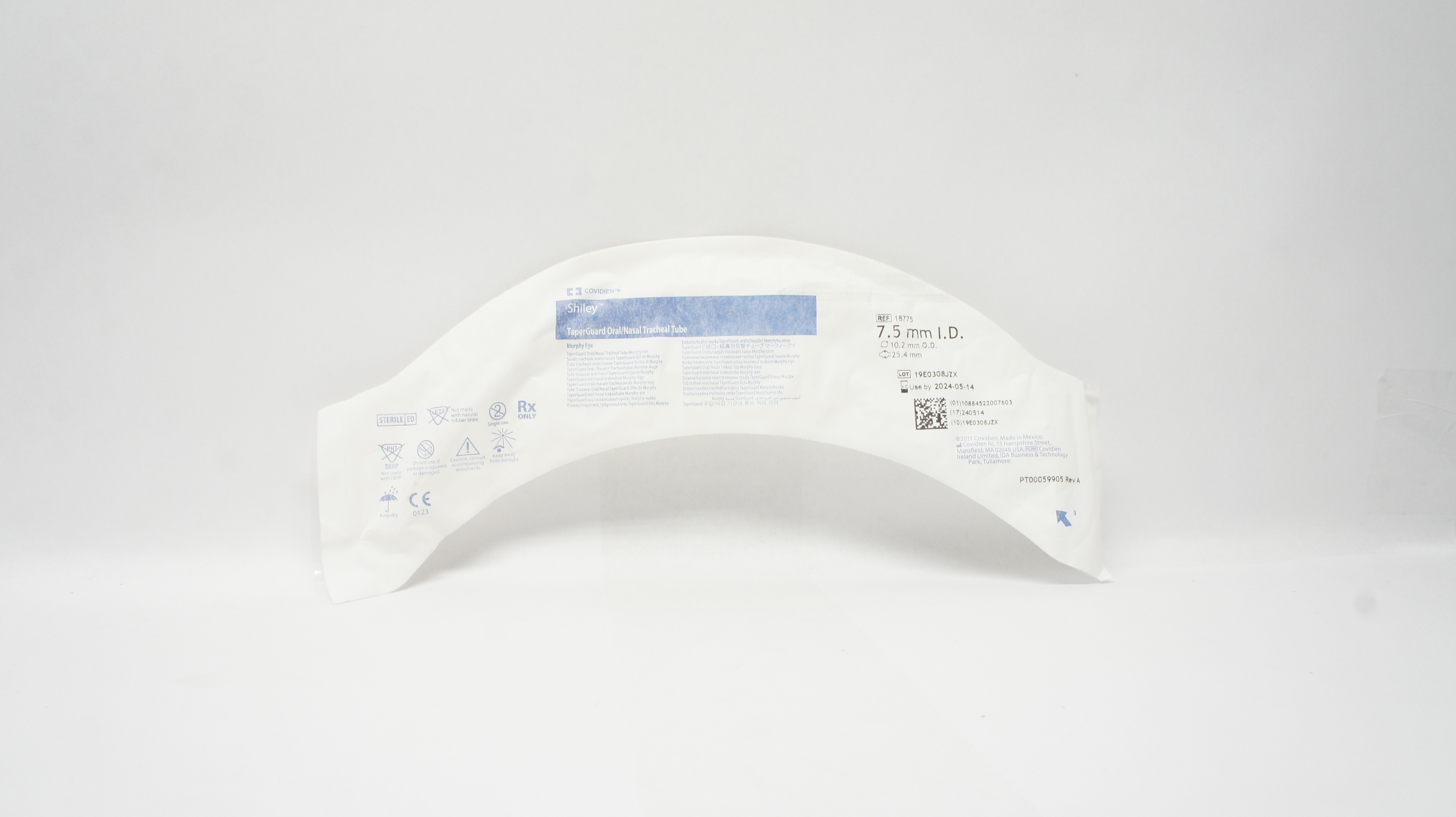 Covidien 18775 Shiley TaperGuard Oral/Nasal Tracheal Tube 7.5mm ID, 10.2mm OD