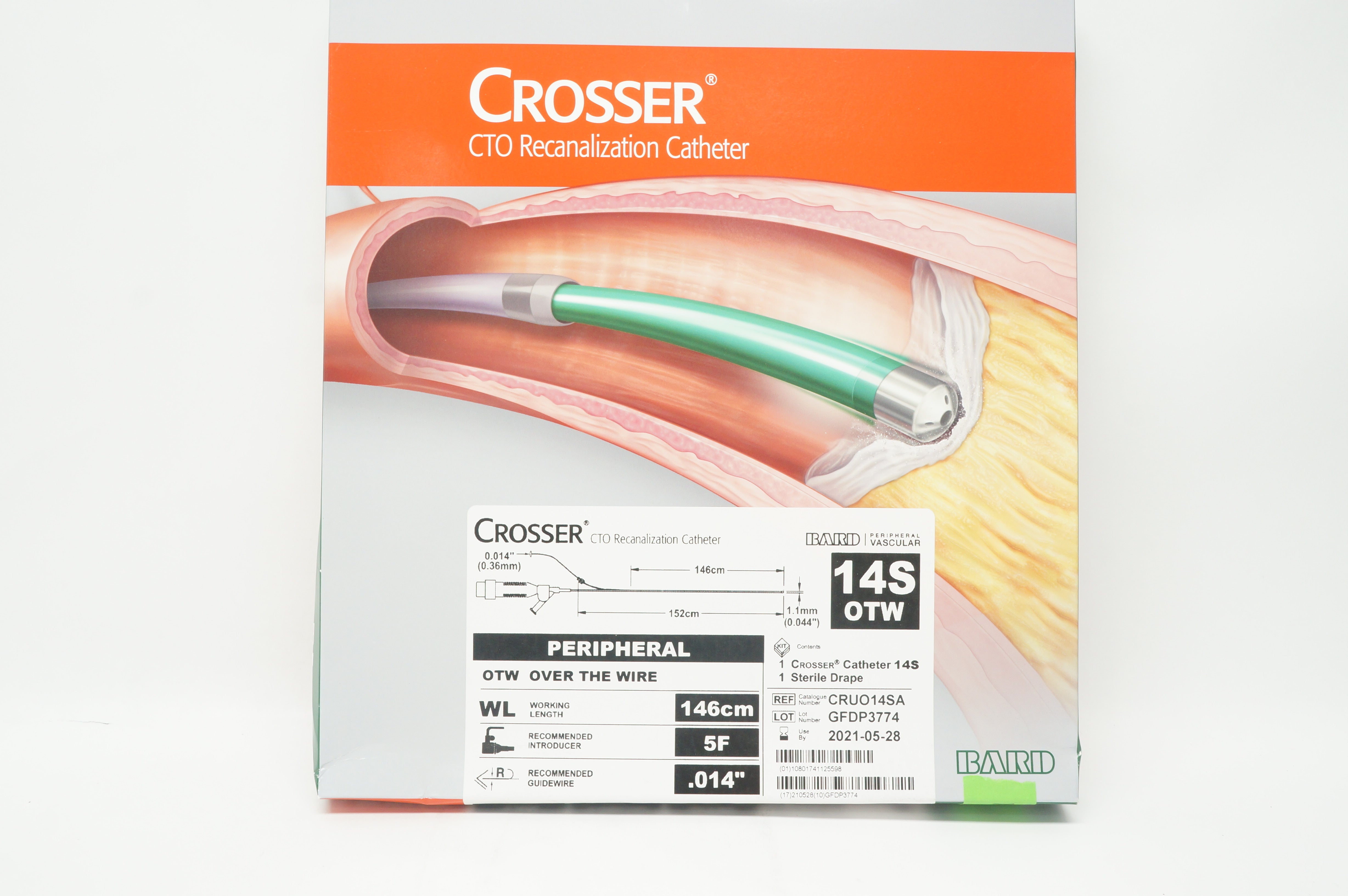 Bard CRU014SA Crosser CTO Recanalization Catheter 14S OTW 5F .014inch (x)