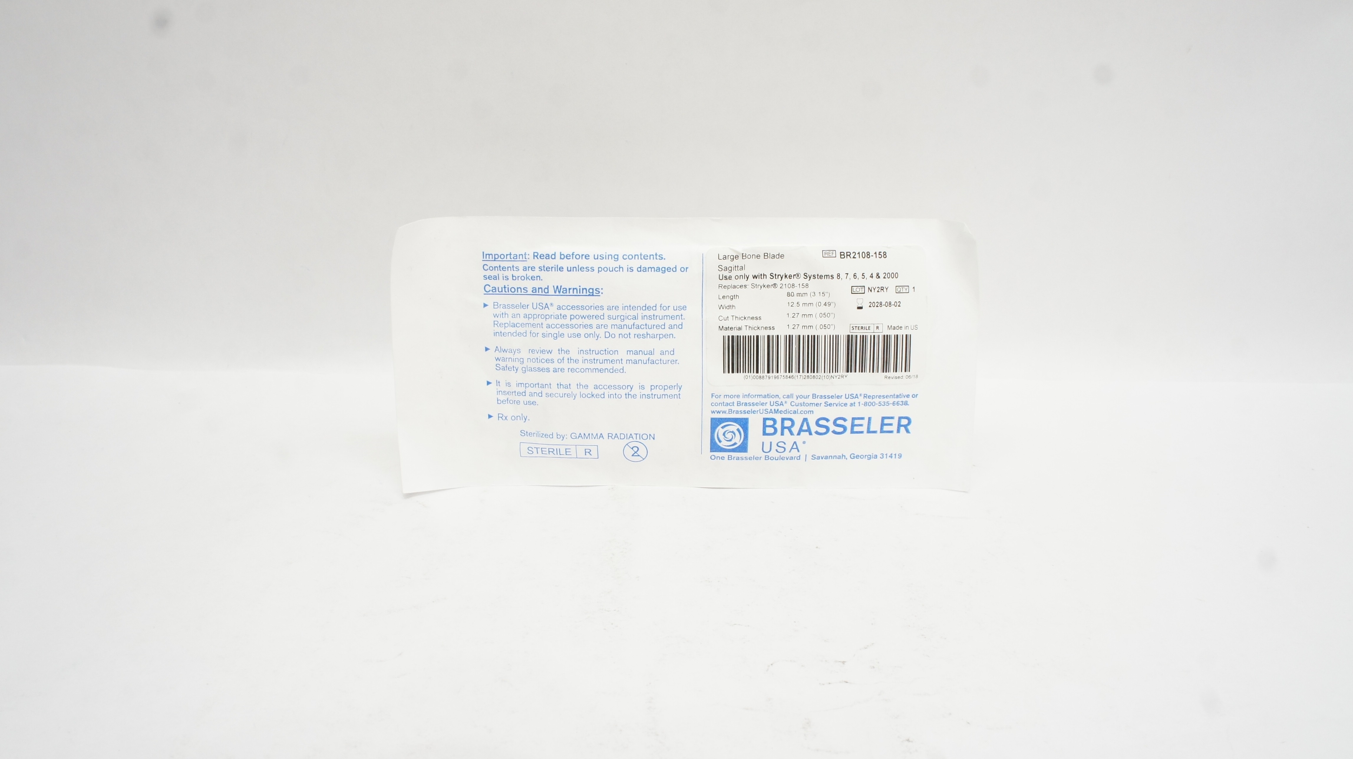Brasseler BR2108-158 Large Bone Blade Sagittal 0.49inch x 3.15inch