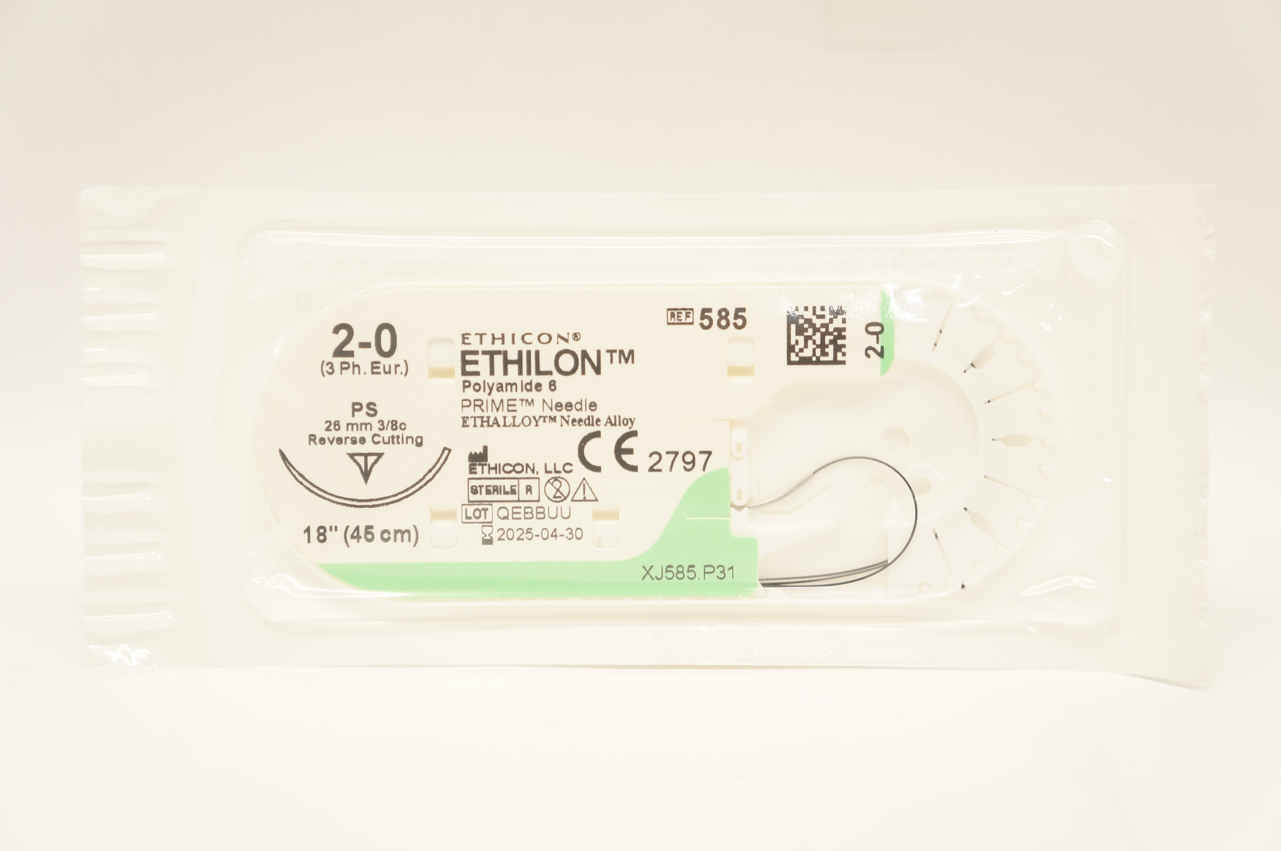 Ethicon 585 2-0 ETHILON Stre PS 26mm 3/8c Reverse Cutting 18inch