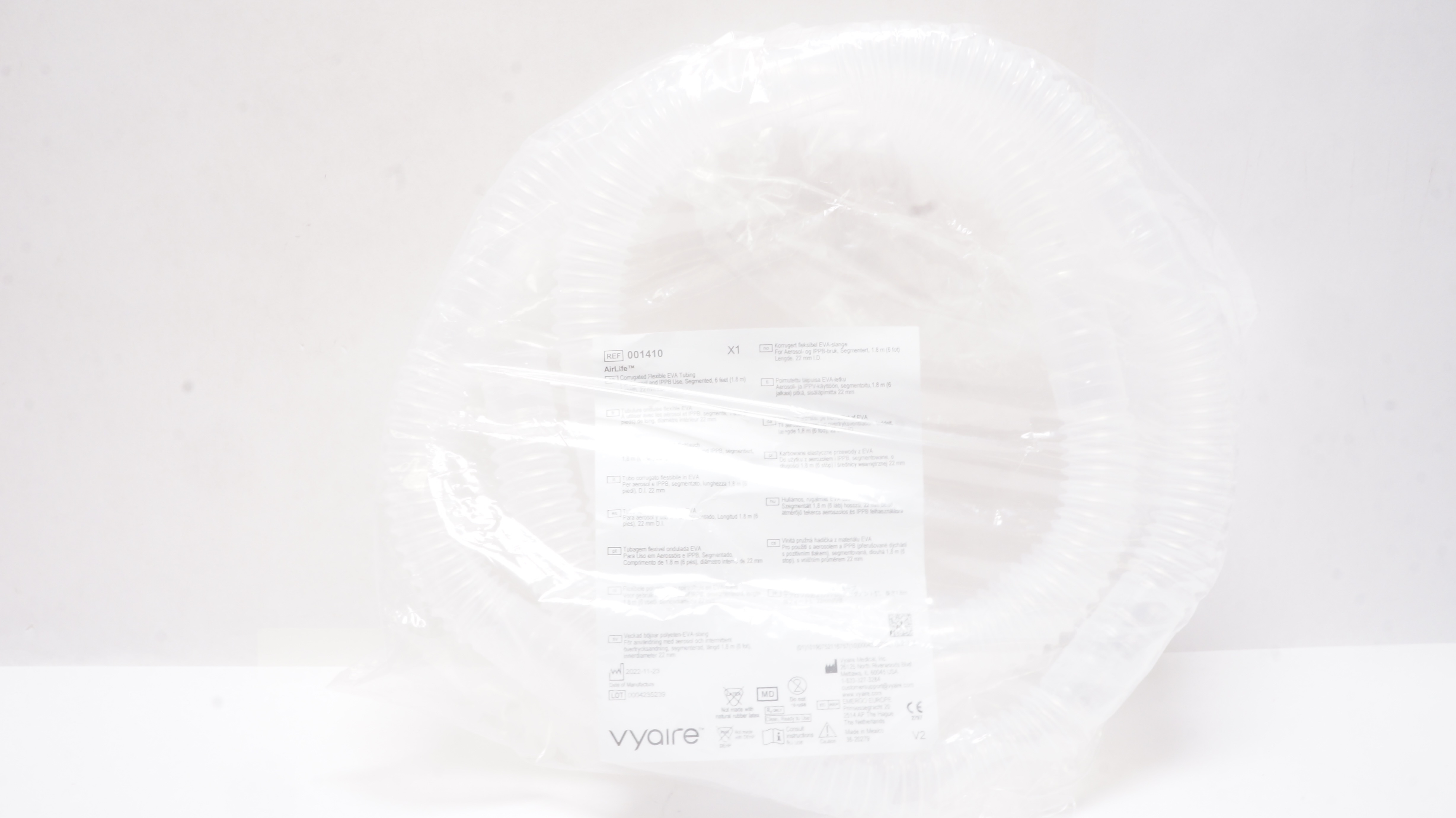 Vyaire 001410 AirLife Corrugated Flexible EVA Tubing 6ft. x 22mm ID