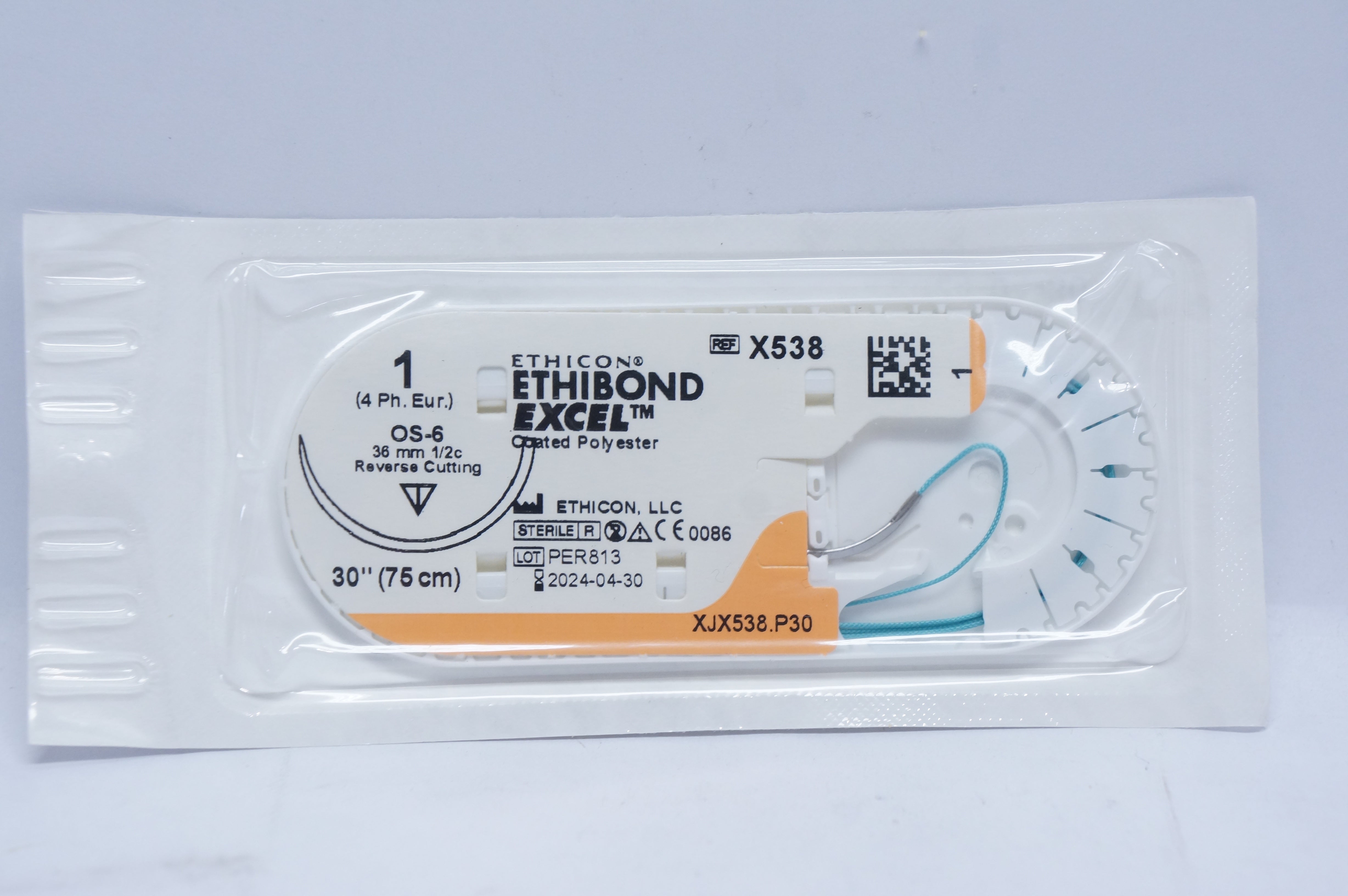 Ethicon X538 ETHIBOND EXCEL, OS-6, 36mm 1/2c Reverse Cutting, 30inch