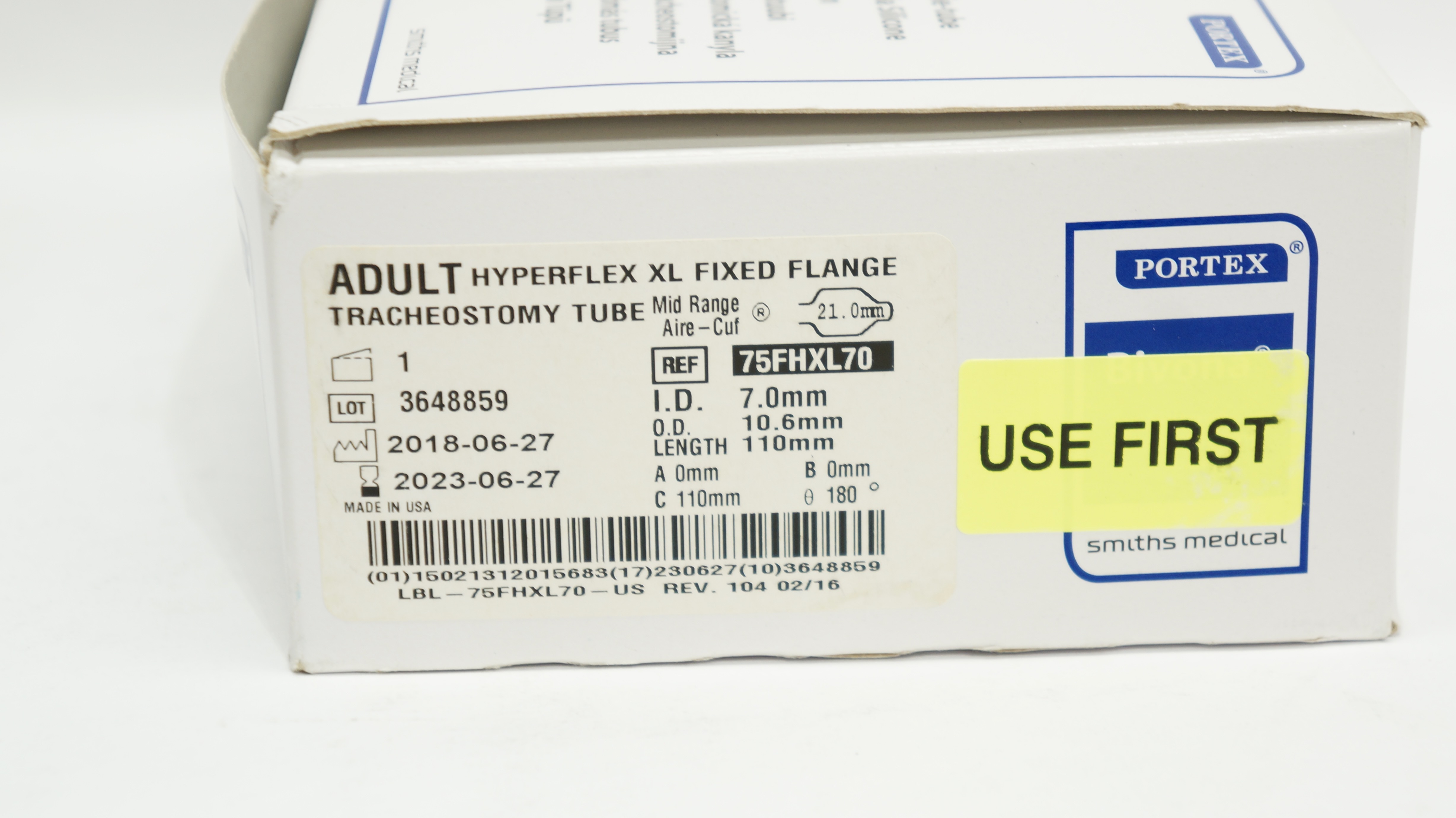 Smiths 75FHXL70 Hyperflex XL Fixed Flange Tracheostomy Tube 7.0x10