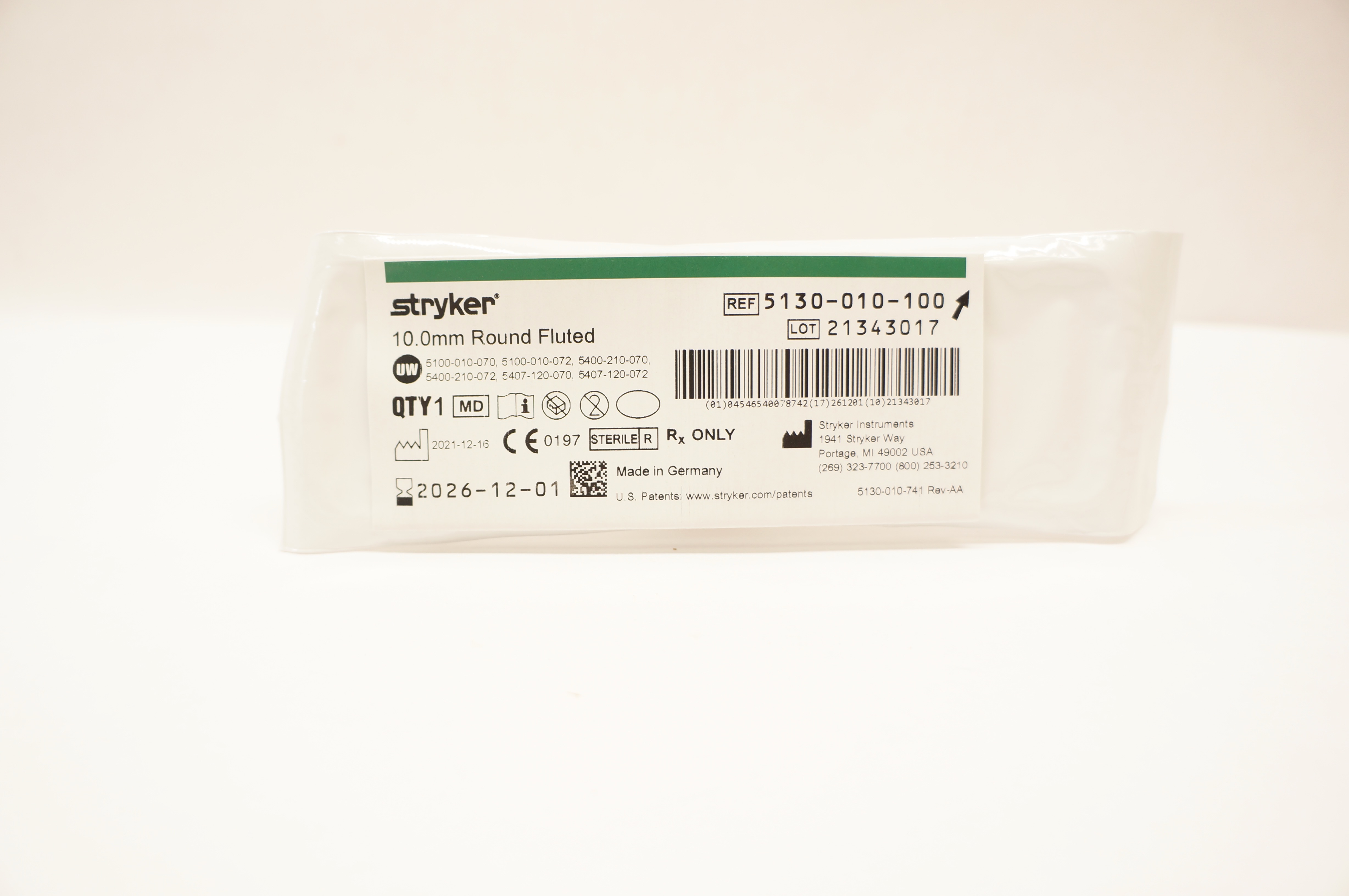 Stryker 5130-010-100 10.0mm Round Fluted