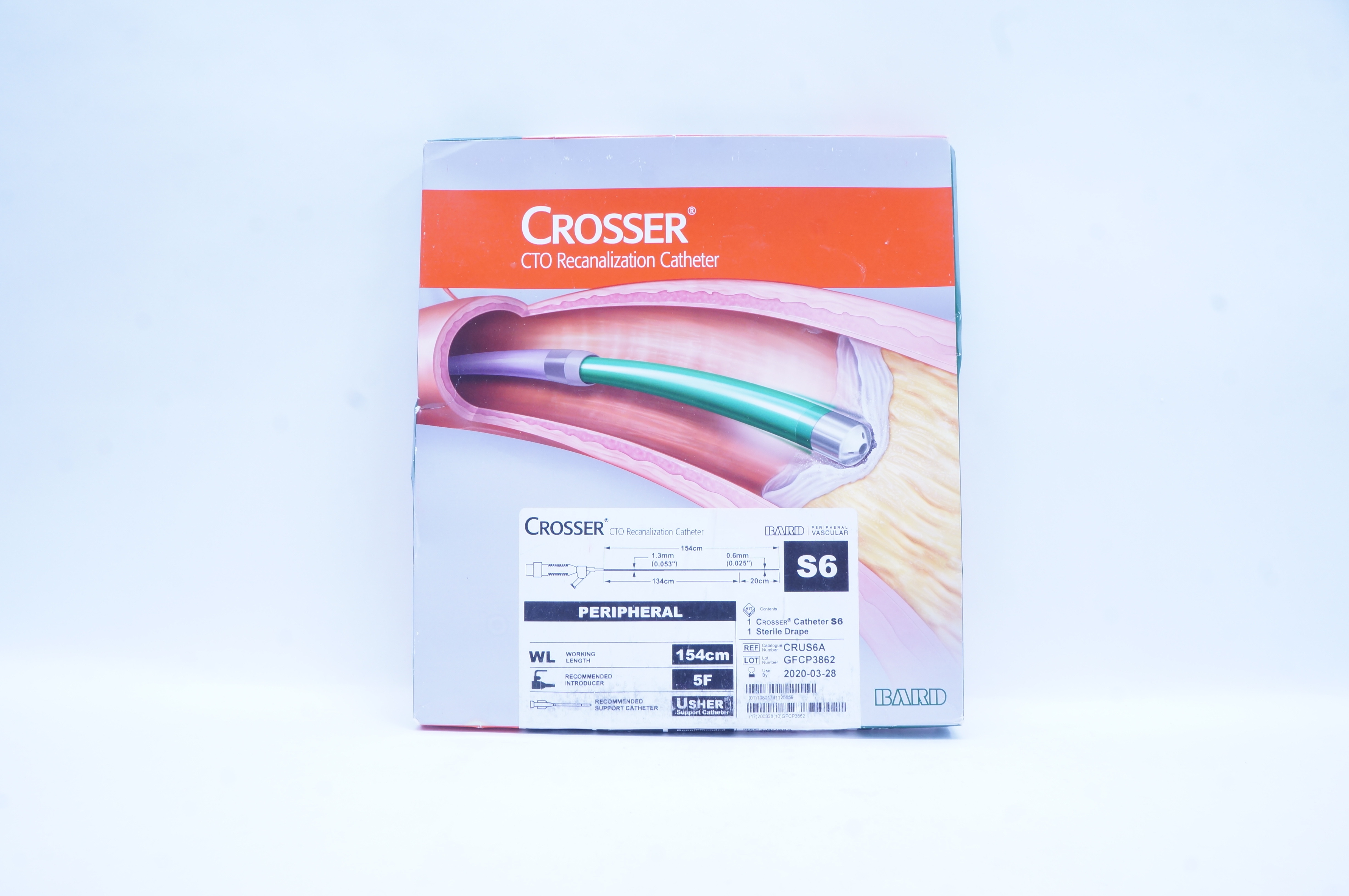 Bard CRUS6A Crosser CTO Recanalization Cath. S6 Peripheral, WL 154 cm (x)
