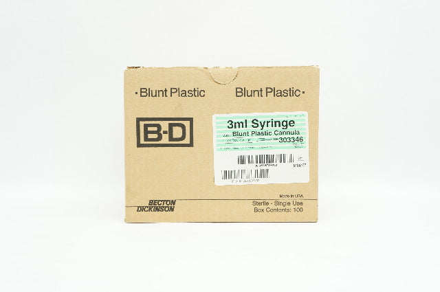 BD 303346 Syringe Luer-Lock Tip with Blunt Plastic Cannula, 3mL - Case of 100