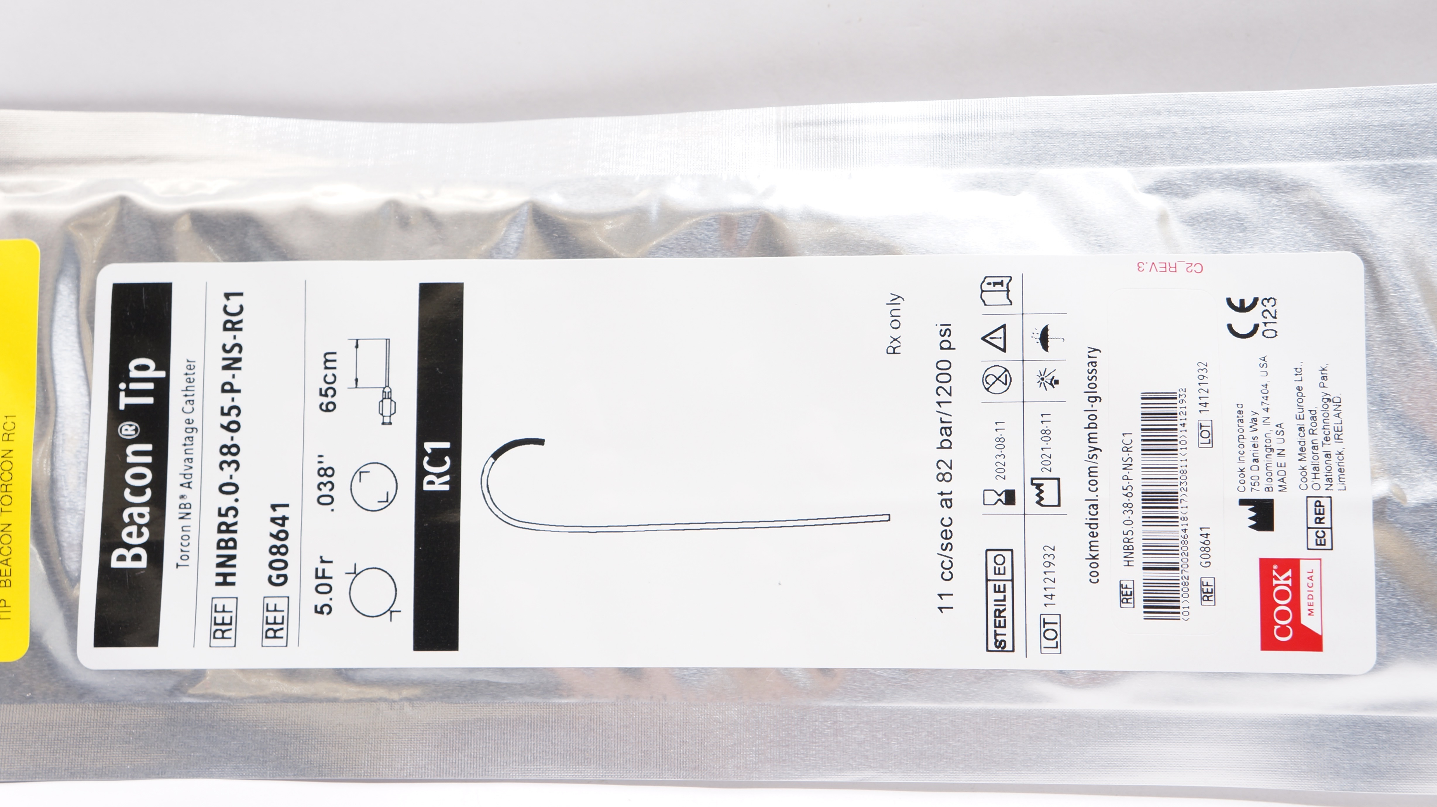 Cook Medical G08641 Beacon Tip Advantage Cath. RC1 5.0Fr x .038inch x 65cm (x)