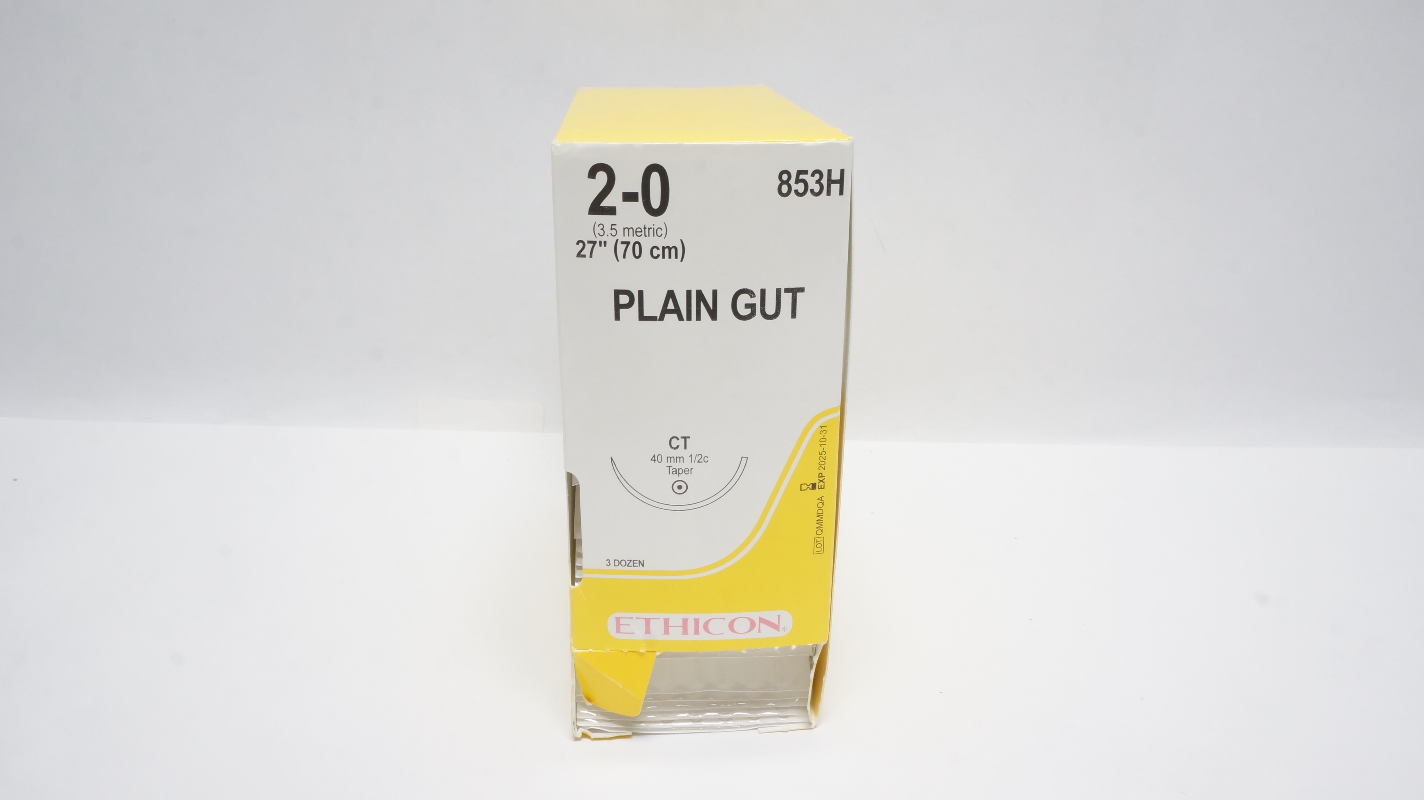 Ethicon 853H 2-0 PLAIN GUT CT, 40mm 1/2c Taper, 27inch - Box of 35 (x)