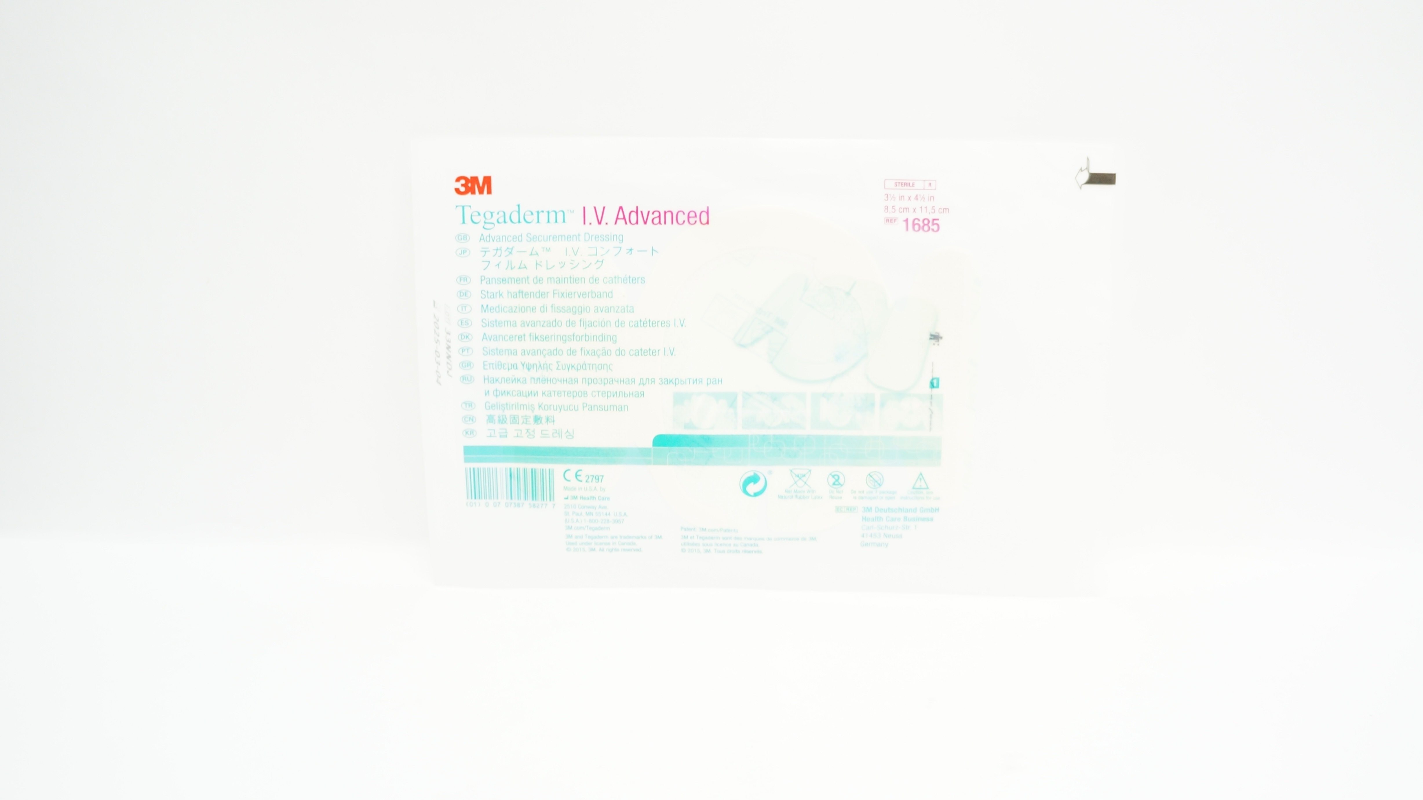 3M 1685 Tegadem I.V. Advanced Securement Dressing 3-1/2 x 4-1/2 inch