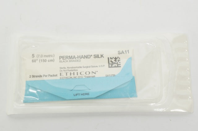 Ethicon SA11 5 Perma-Hand Silk Black Braided Surgical Stre 60inch (x) -Pack of 2