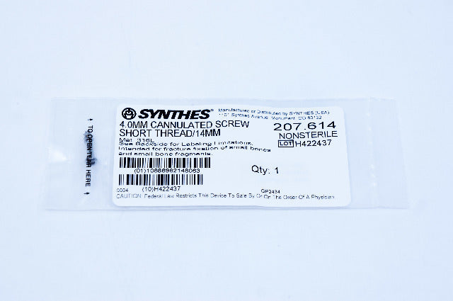 Synthes 207.614 4.0mm Cannulated Screw Short Thread/14mm