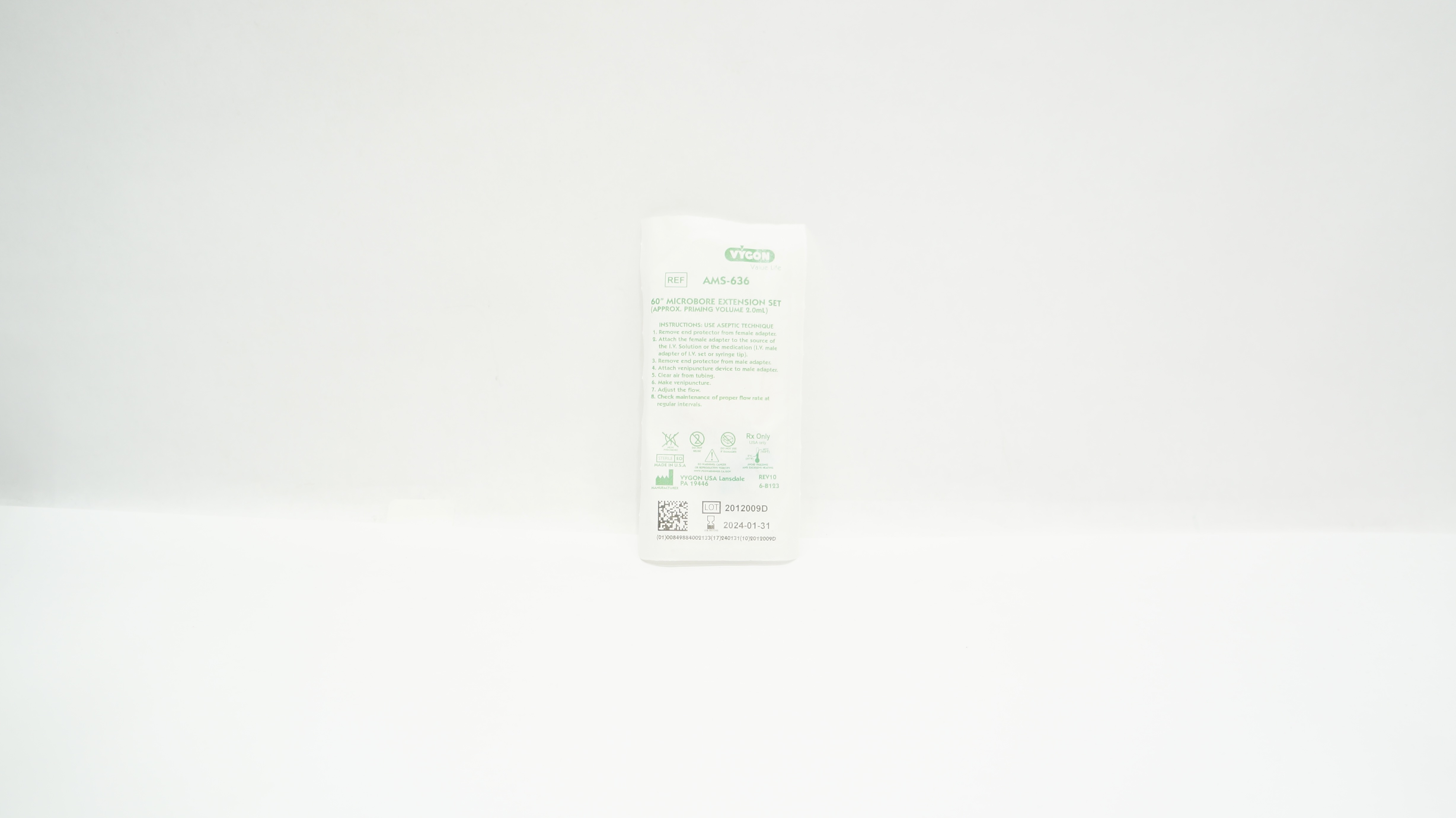 Vygon AMS-636 Microbore Extension Set  Approx. Priming Volume 2.0ml x 60inch