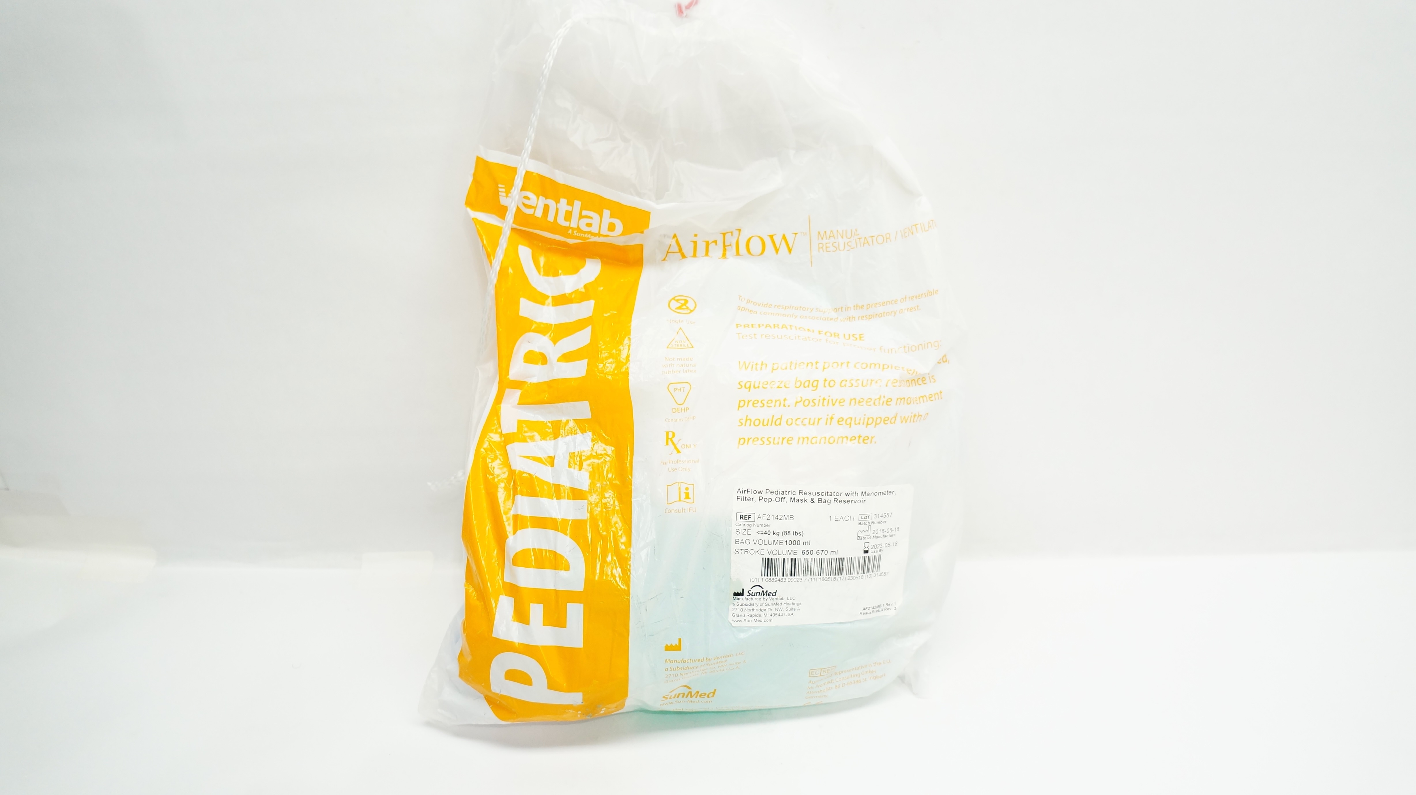 SunMed AF2142MB Pediatric AirFlow Manual Resuscitator <=40kg, 1000mL Bag (x)