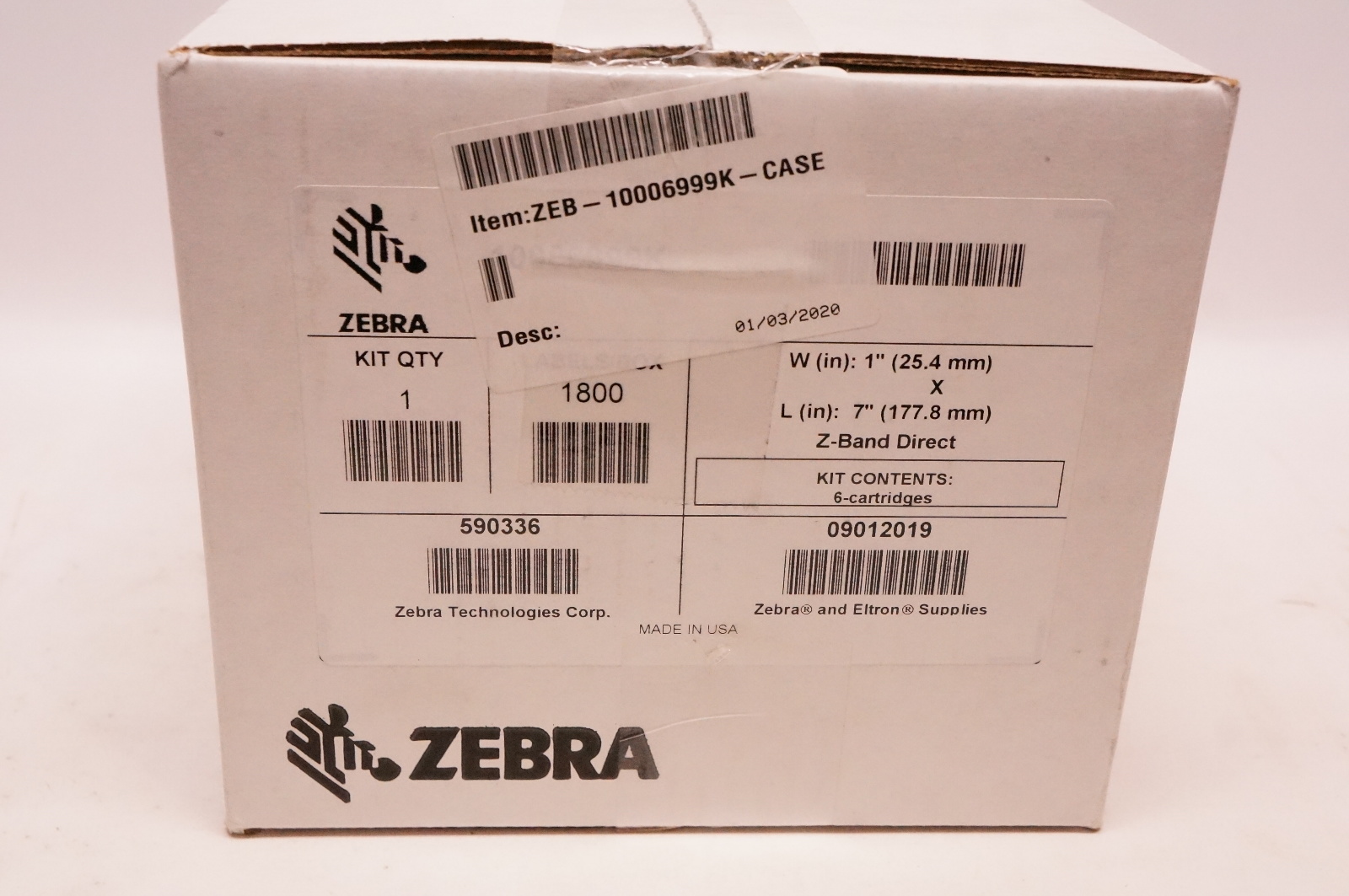 Zebra 10006999K Z-Band Direct Wristband Cartridge Kit, 1inch x 7inch ~ Box of 6