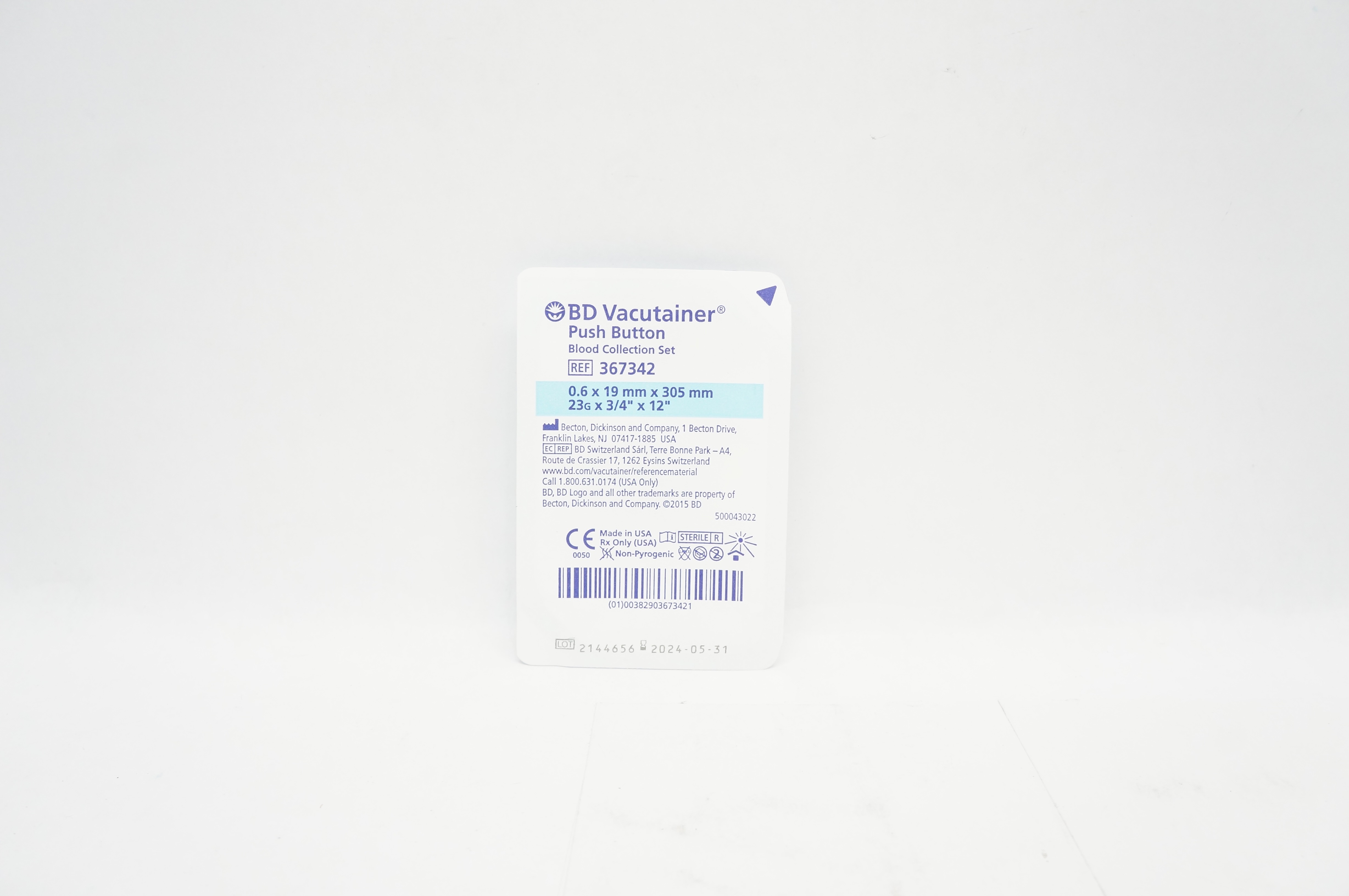 BD 367342 Vacutainer Push Button Blood Collection Set 23G x 3/4inch x 12inch
